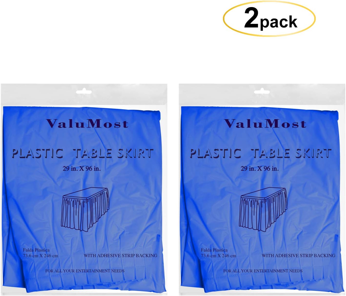 Party Essentials Plastic Table Skirt, 2-Count, 29" W x 8' (96") L, Royal Blue image 2