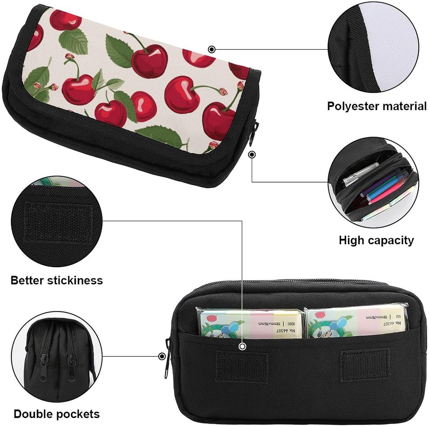 Pencil Pouch Red Cherry Pattern Pencil Case for Men Women Cosmetic Bag Aesthetic Pen Bag for Office Multifunctional Bag Marker Pen Case