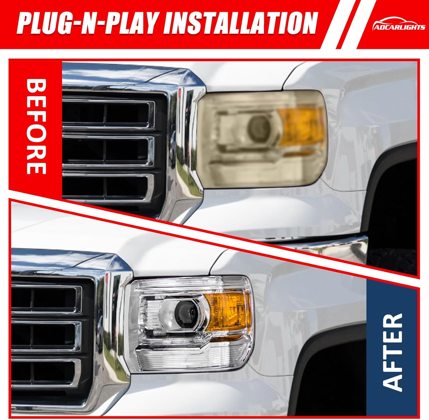 Headlight Assembly Pair for 2014-2018 GMC Sierra 1500 2015-2019 Sierra 2500HD 3500HD Base Denali SLE SLT Reflector Left Right W/O Bulbs