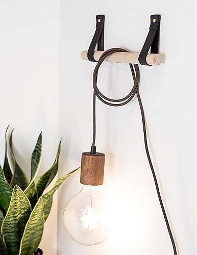 Miniatura 9 de KEYAIIRA - Black Curtain rod holder leather curtain rod bracket holders leather loop strap for wall boho pole hanger wall blanket display farm house