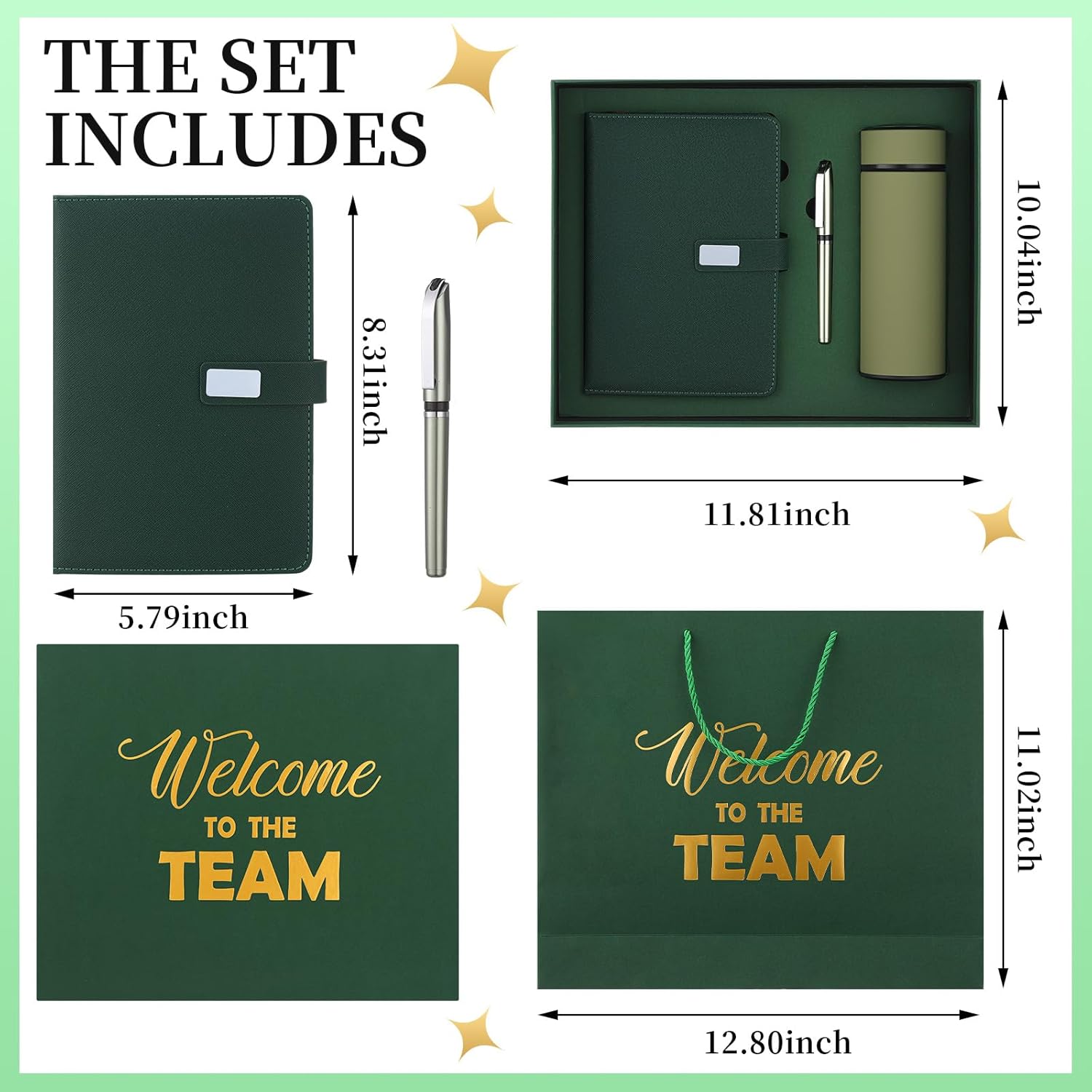 Thenshop Set of 5 New Employee Welcome to The Team Gift Sets Notebook Pen and Tumbler Welcome to The Team Box Employee Appreciation Gift Sets for New Worker Men Women Office(Green) - Image 2