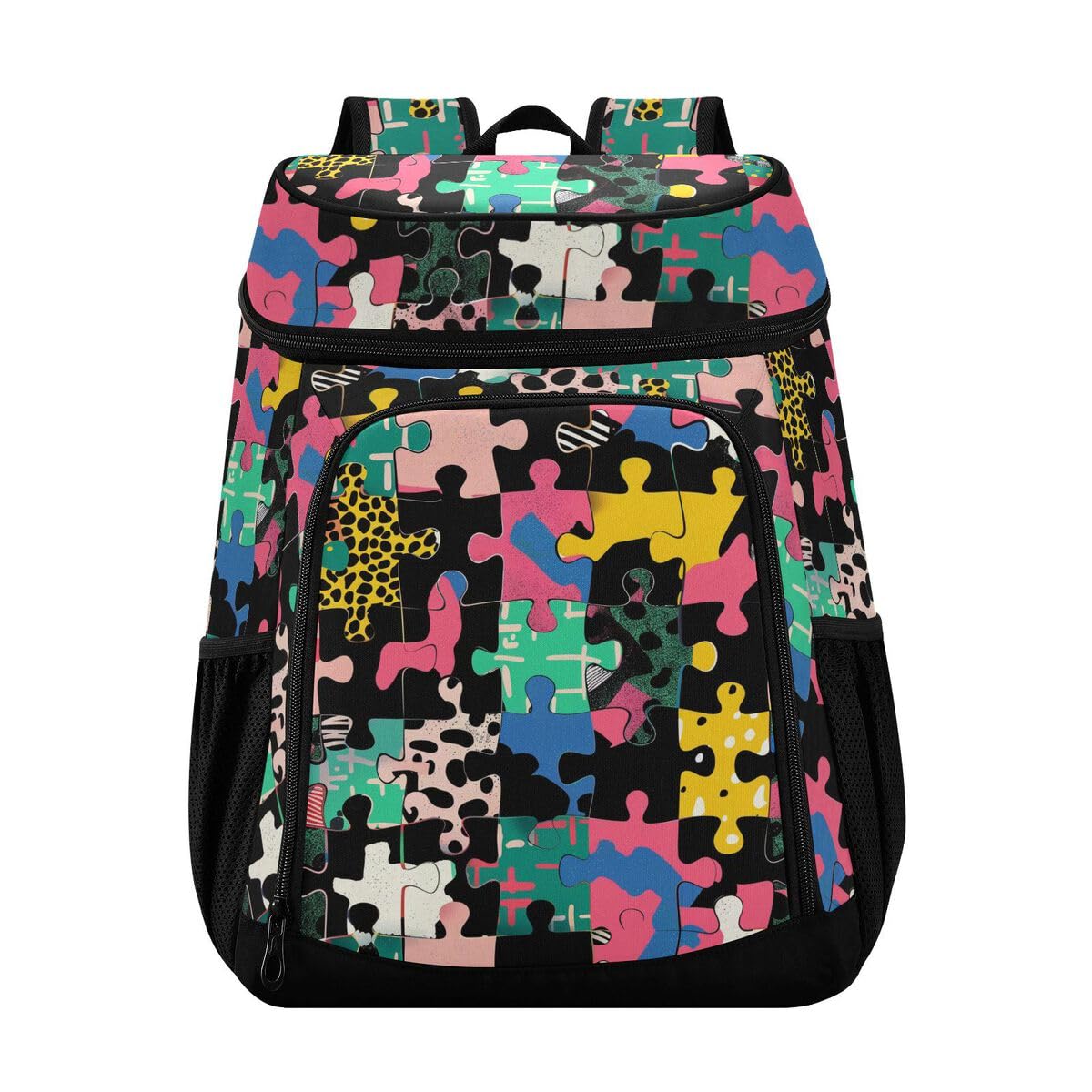 Colorful Puzzles Cooler Backpack Leakproof Insulated Lunch Cooler Bag 30 Cans Camping Backpacks for Picnic Road Trip Beach