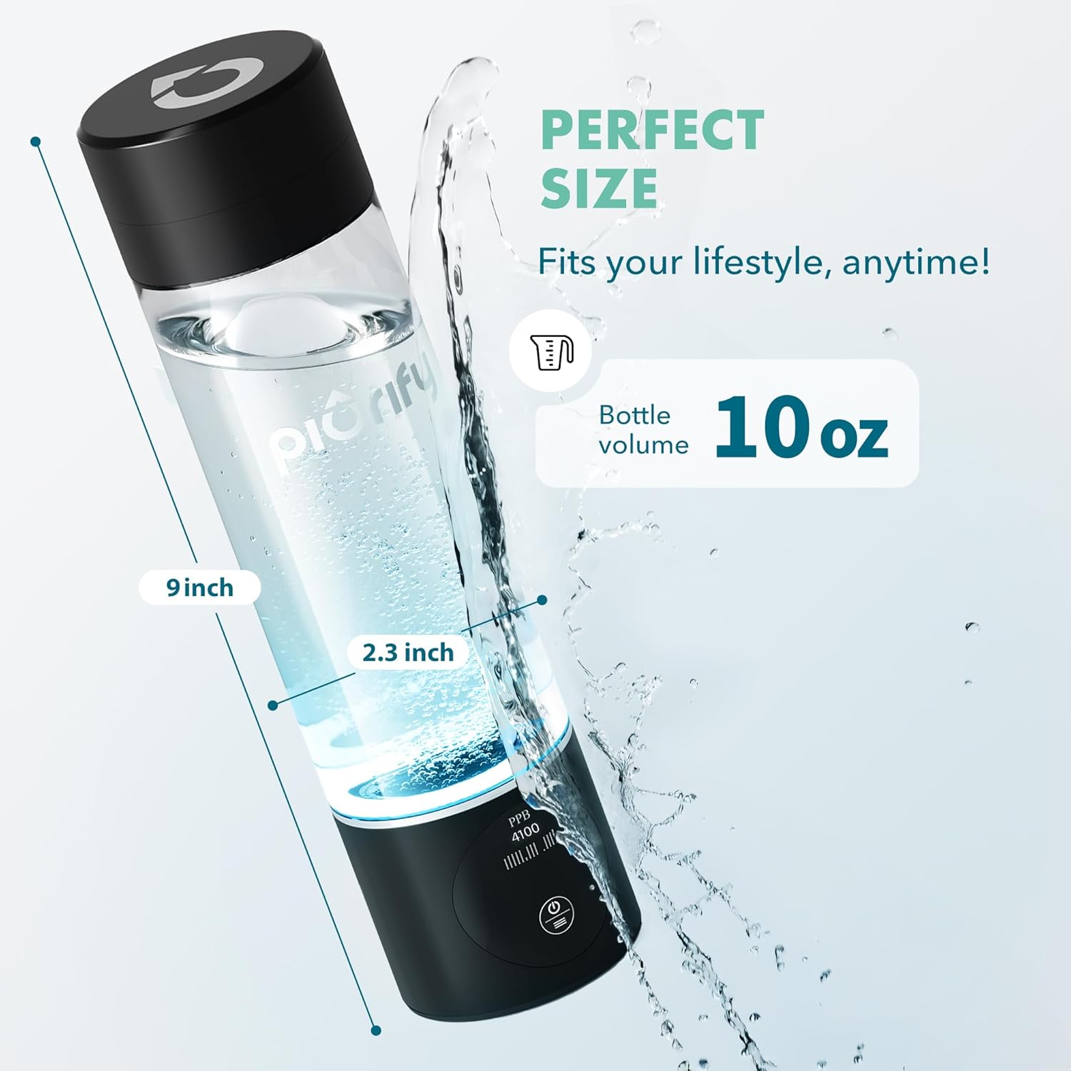 Hydrogen Water Bottle Generator - Up to 4100+ PPB Concentration - SPE/PEM Technology - Certified H2 Generator - Portable Athletic Performance & Hydration System - 6-Hour Hydrogen Retention