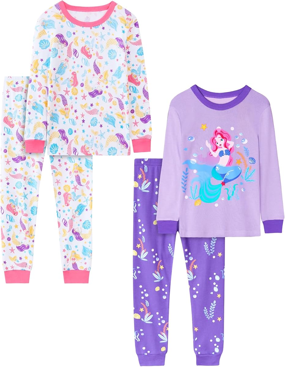 Girls 4-Piece Pajamas Cotton Christmas Pjs Set Kids Sleepwear