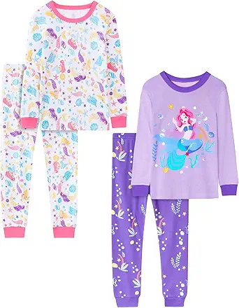 Girls 4-Piece Pajamas Cotton Christmas Pjs Set Kids Sleepwear