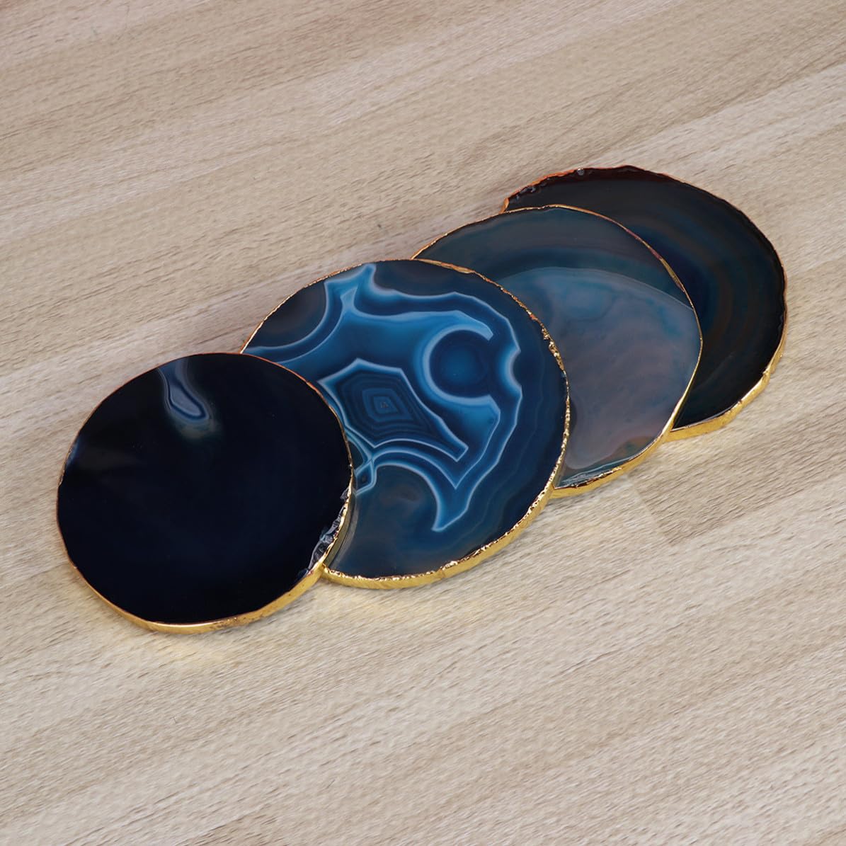 Sottobicchieri Rotondi Creativi in Agata, 4 Pezzi Blu