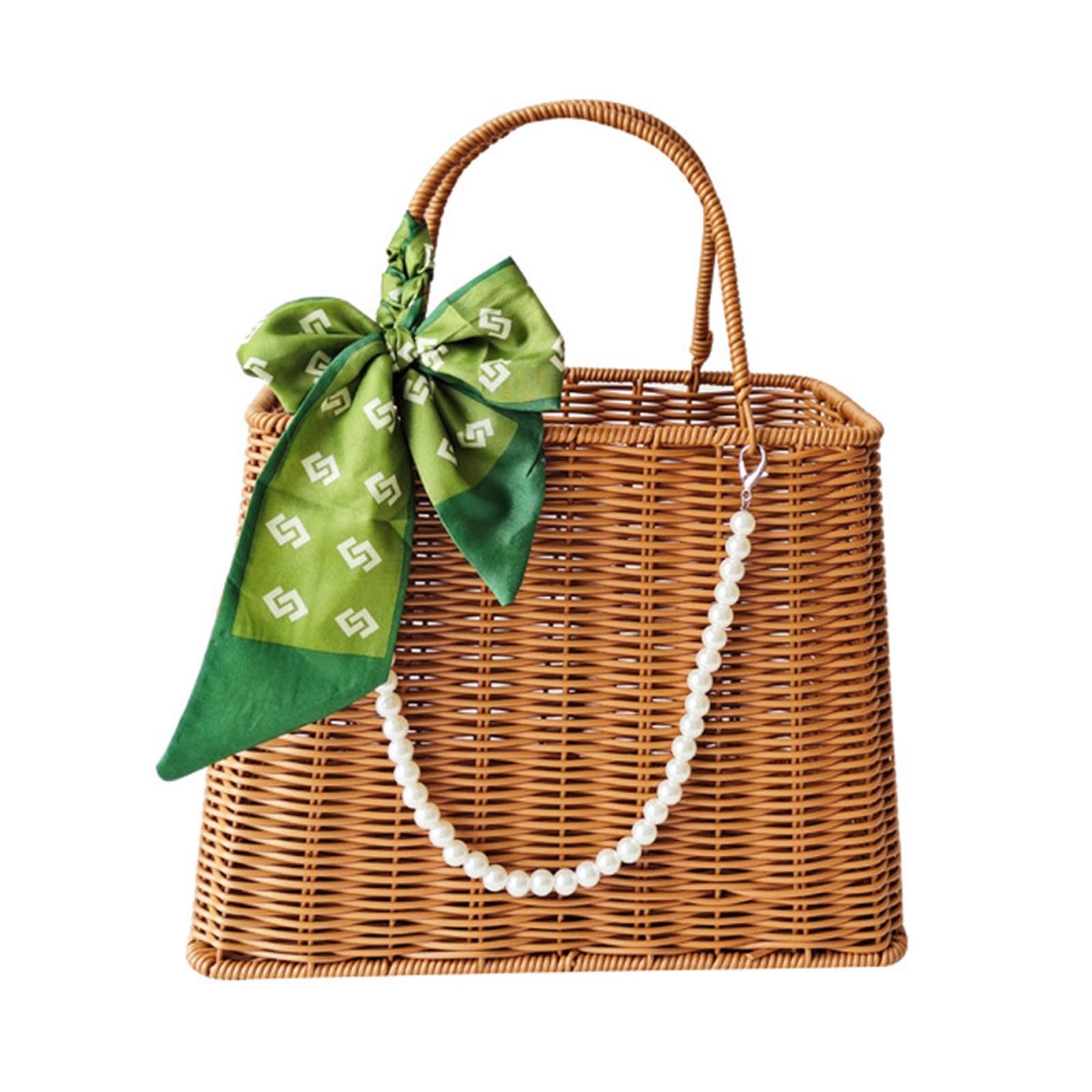 Tsophreniq Kitchen Organization Container Shopping Basket Practical Simulated Rattan Fruit Sundries Basket Woven Hand