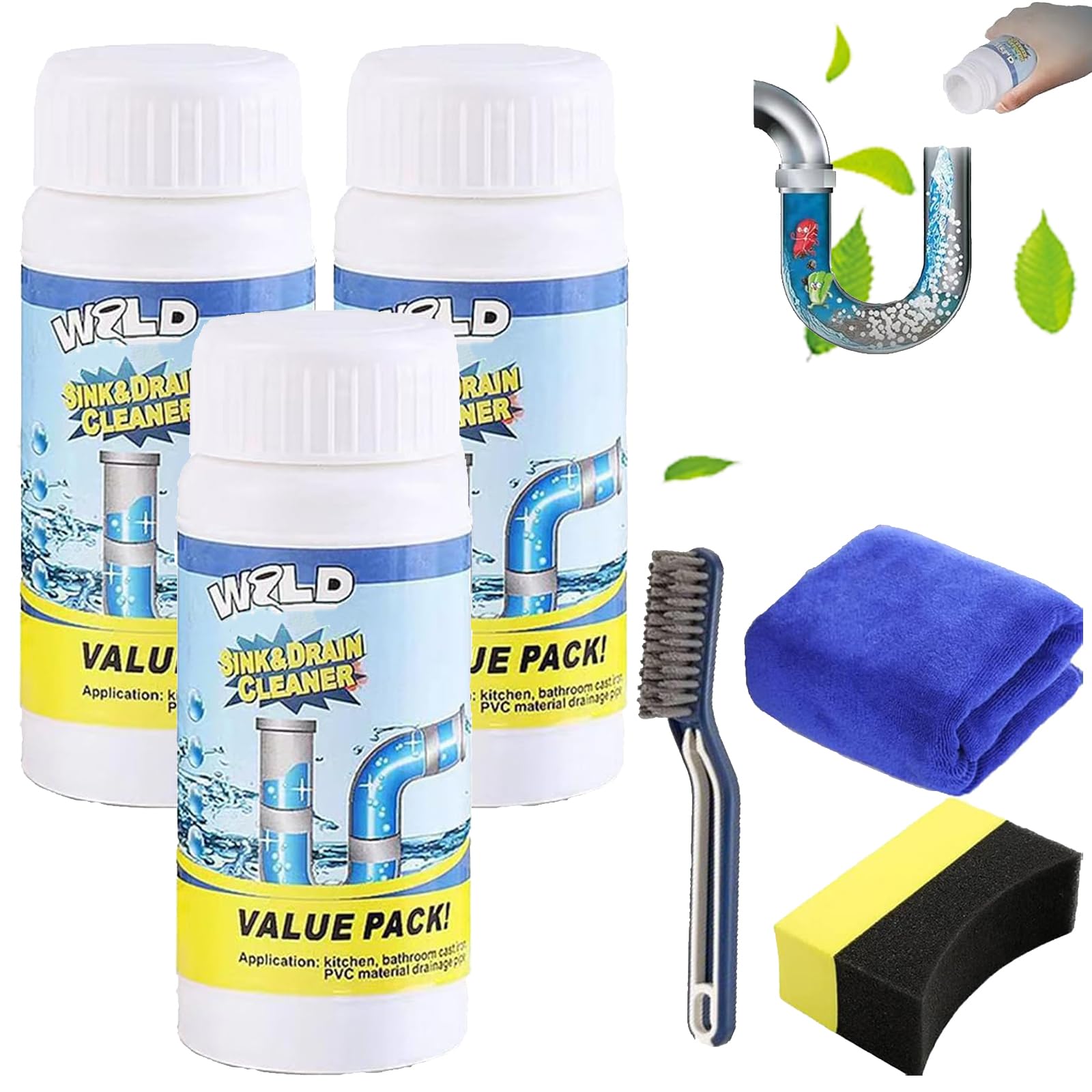 Drainelix Espuma, Drainelix Desatascador, Turbonet 2.0 Desatascador, Draine-lix Limpiador De Desagües, Desatas-cador Tuberias, Elimina Pelo, Grasa, Jabón y Restos de Comida (3 Botella(330g))
