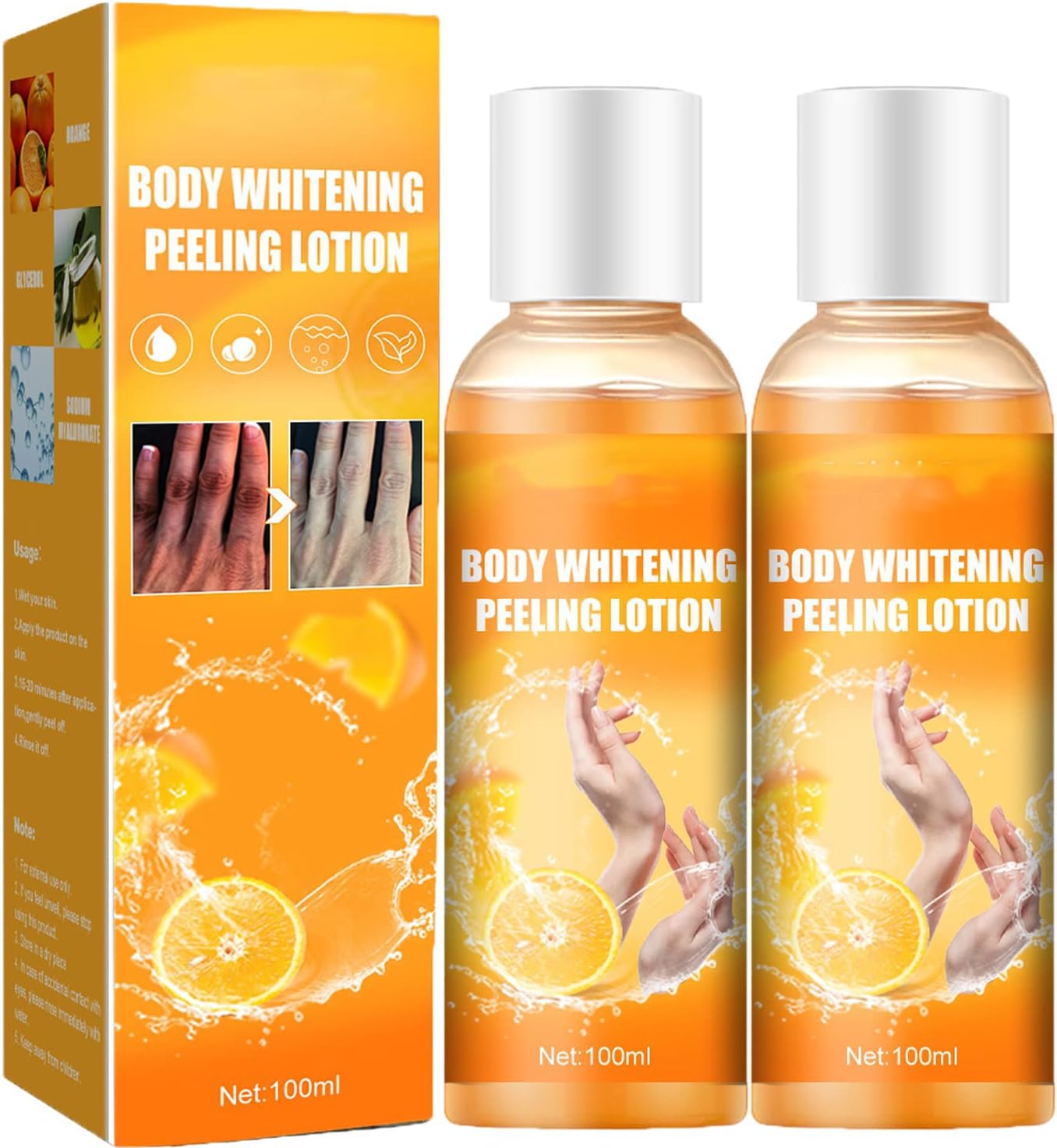 100ml Body Whitening Cream Peeling Lotion, Korean Orange Peeling Lotion, Orange Peel Peeling Cream, Black Skin Whitening Orange Body Peeling Lotion, for Neck, Knees, Elbows, Armpit (A-2Pcs)