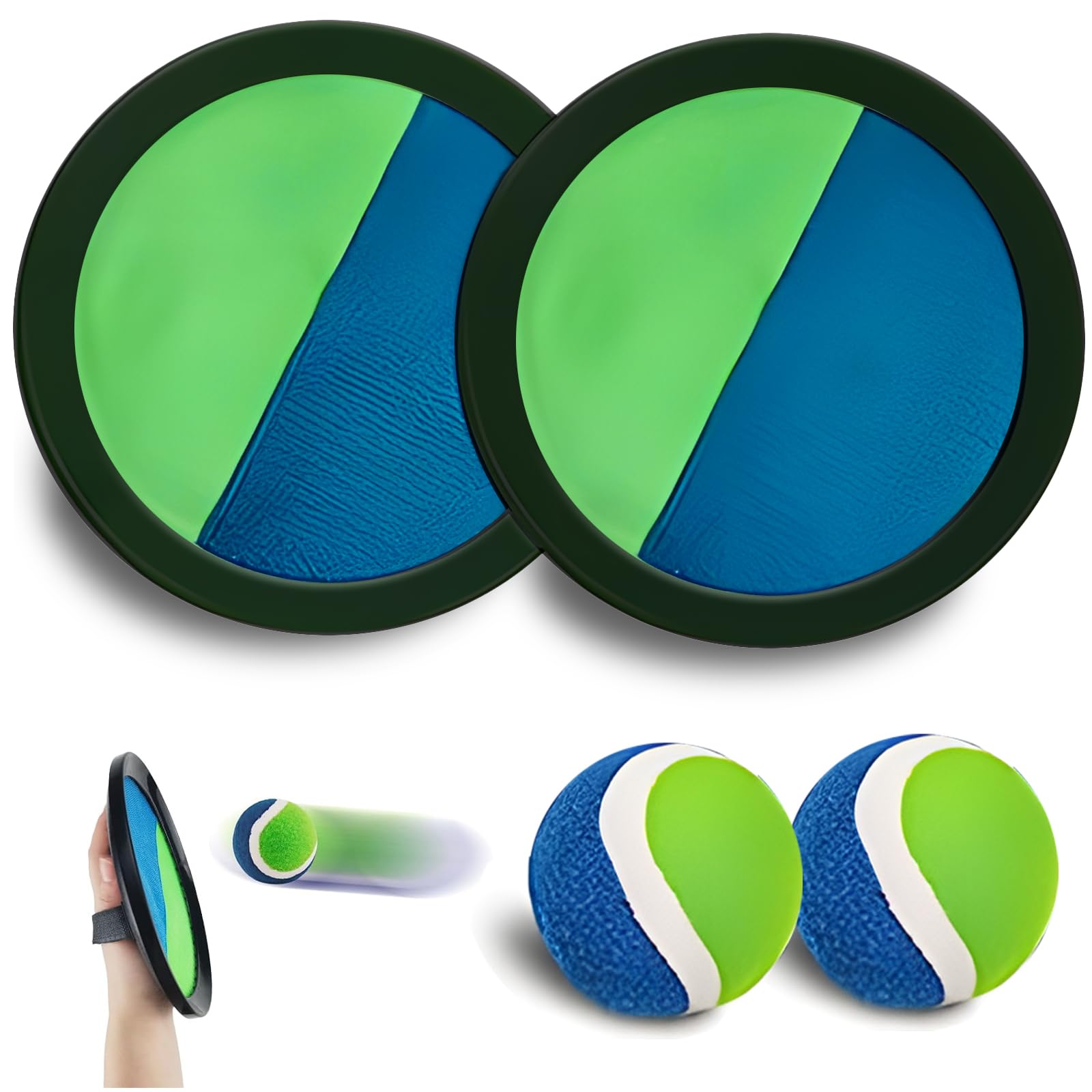 ZoneYan Juego de Lanzamiento y Captura de Pelota, Juego de Pelota para Niños, Juego de Pelotas Velcro, Adecuado para Piscina de Playa al Aire Libre (2 Paletas, 2 Pelotas)