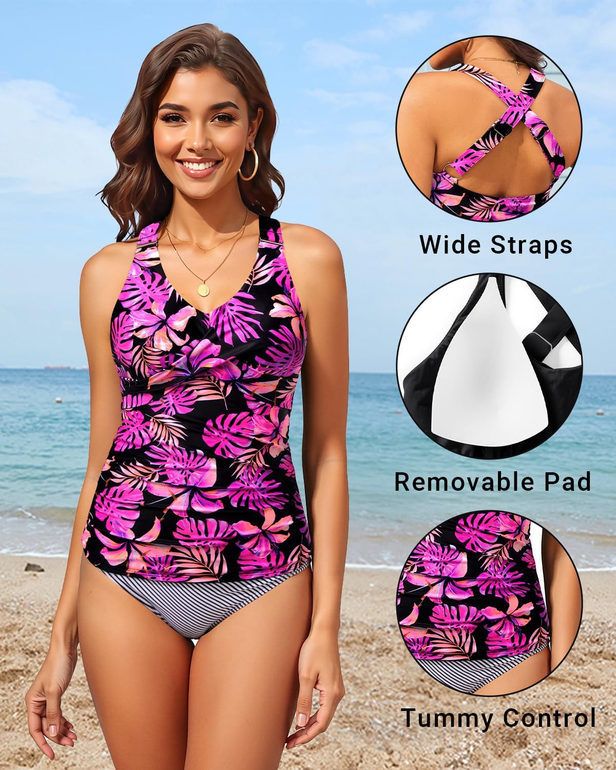 Daci Women's Tankini Top Only - Tummy Control Twist Front Swim Top Athletic Cross Back Supportive Bathing Suit 2026 - Image 4