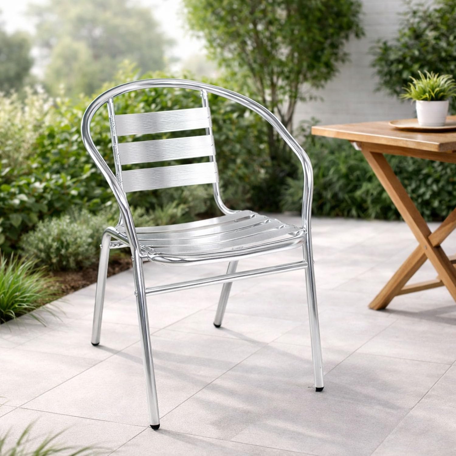 Mojawo® Qualität Aluminium Campingstuhl Gartenstuhl Stapelstuhl Bistrostuhl stapelbar Balkonmöbel Gartensitzmöbel Silber Küchenstuhl