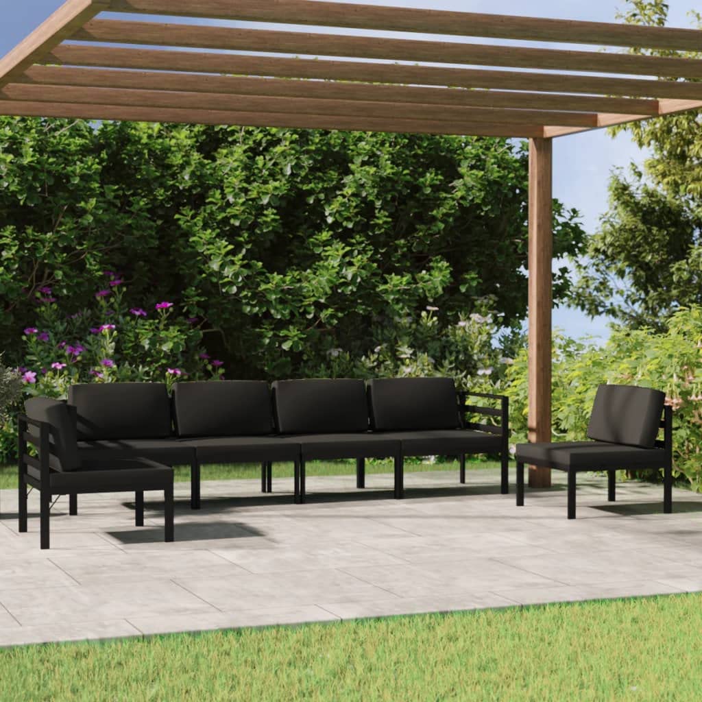 Juego de 6 muebles modulares de jardín de aluminio con cojines, antracita, grupo de asientos para hasta 110 kg por asiento, resistente a la intemperie y robusto