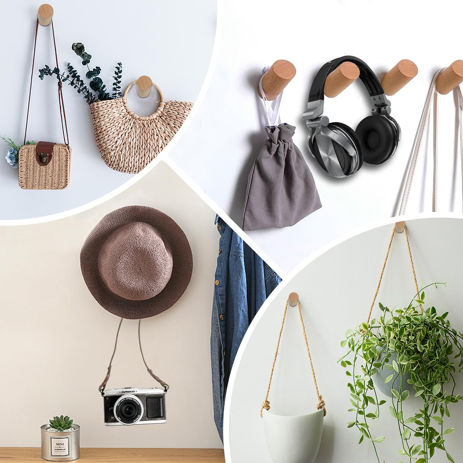 12 Patères Murales En Bois De Hêtre Naturel - 6 Cm - Pour Porte-manteau, Sacs, Chapeaux - Avec Vis Et Chevilles Incluses