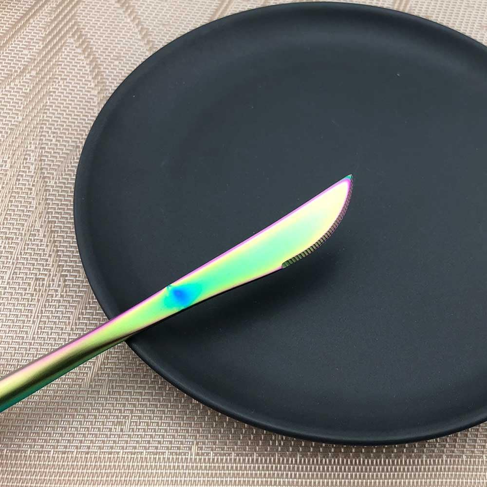 Creative Flatware Sets 6-Pieces Rainbow Plated 18/10 Stainless Steel Spoons Knives and Forks Set, Silverware Service for 1