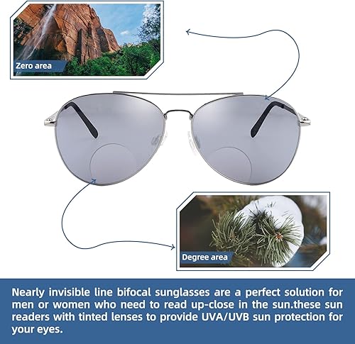Miniatura 8 de Gafas de sol bifocales clásicas,Gafas de lectura de metal Command Aviator para hombre, Rd Bu Br