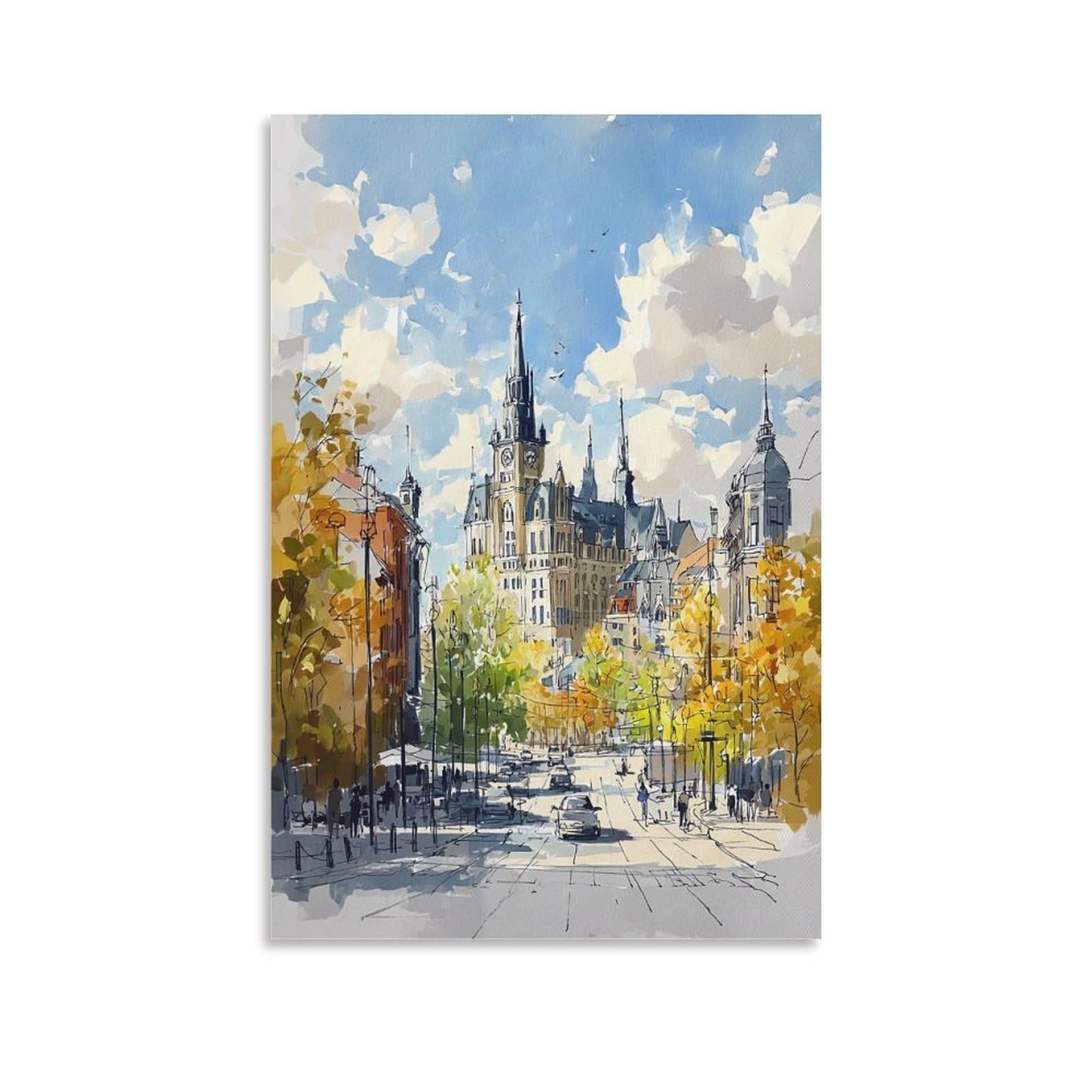XWYMXZ Montreal Canada 24x36inch(60x90cm) Vintage Travel Poster Watercolor Canvas Art