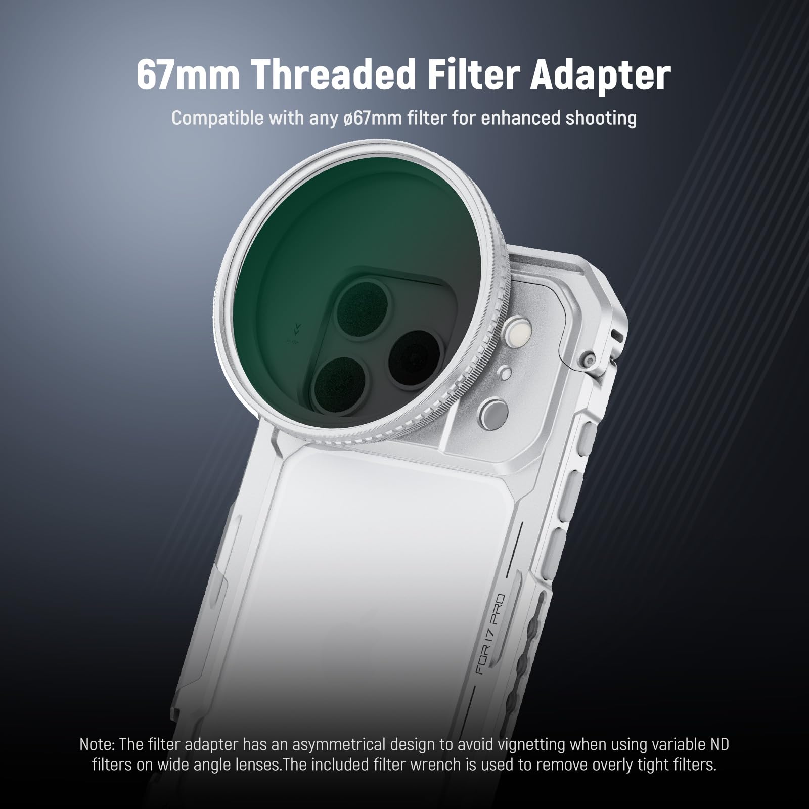 NEEWER PA143 Klatka na telefon kompatybilna z iPhone 17 Pro, akcesoria do stabilizatora wideo z pierścieniem filtrującym 67 mm, tylna płyta obiektywu 17 mm, adapter do montażu T, 4 x nakładka