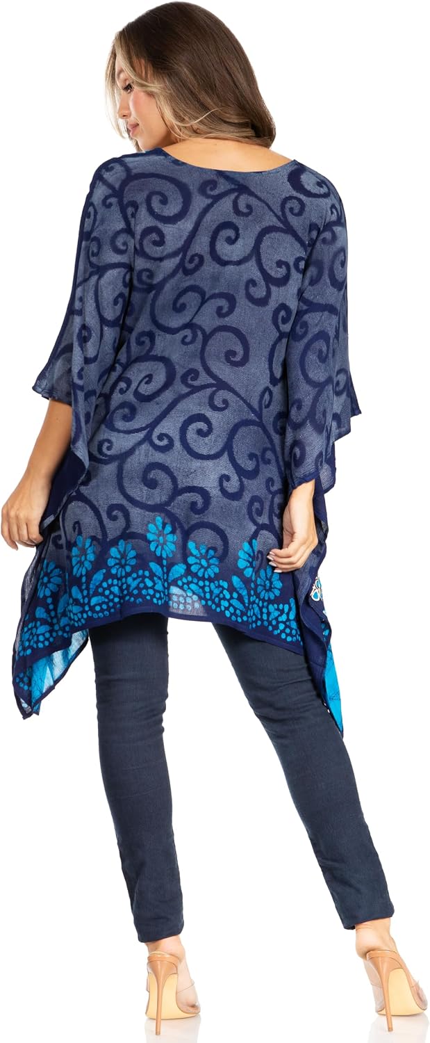 Sakkas Adalwin Desert Sun Lightweight Circle Ponch Tunic Top Blouse W/Embroidery