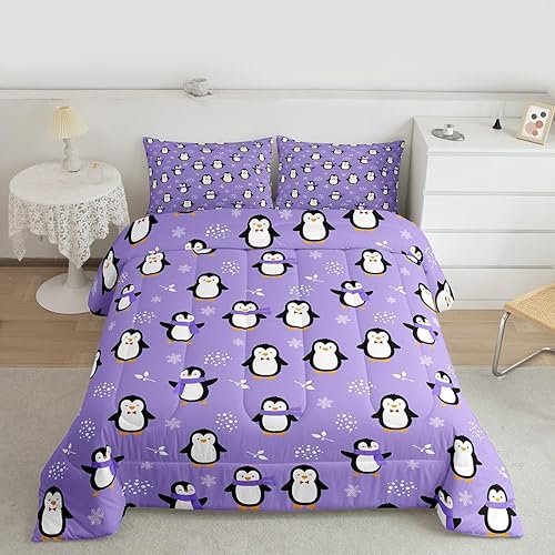 Miniatura 1 de Juego de edredón de pingüino, tamaño matrimonial, edredón de plumón de pingüino kawaii, juego de ropa de cama de animales antárticos para niños,