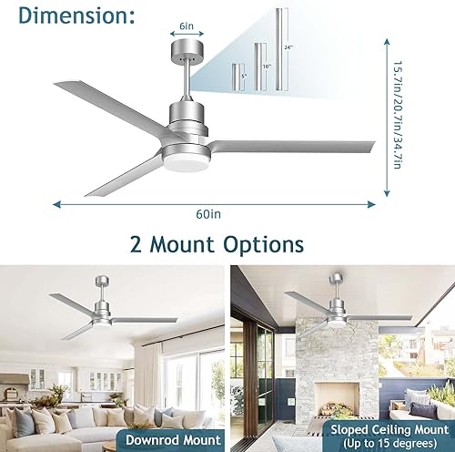 Miniatura 10 de Ventiladores de techo con luces, control remoto, ventiladores de techo modernos de 52 pulgadas con motor CC reversible para patio, dormitorio, sala