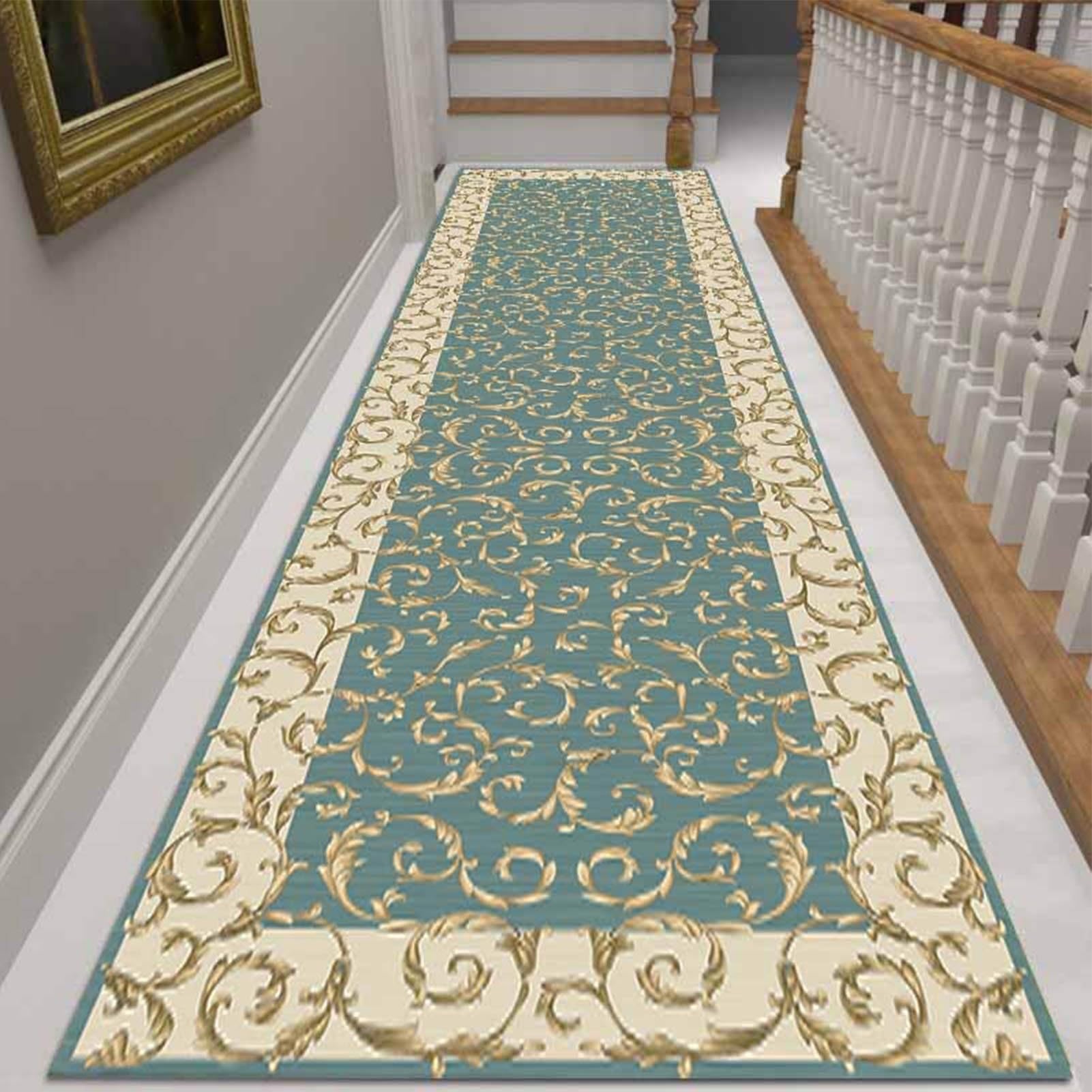 Whnoorher Green Traditional Runner Rugs For Hallway Non Slip Carpet Runners Extra Long Kitchen Runner Rug Washable Carpet Floor Mat For Hallway Entryway Living Room Bedroom ( Size : 60×350Cm/2Ft×11.5Ft )