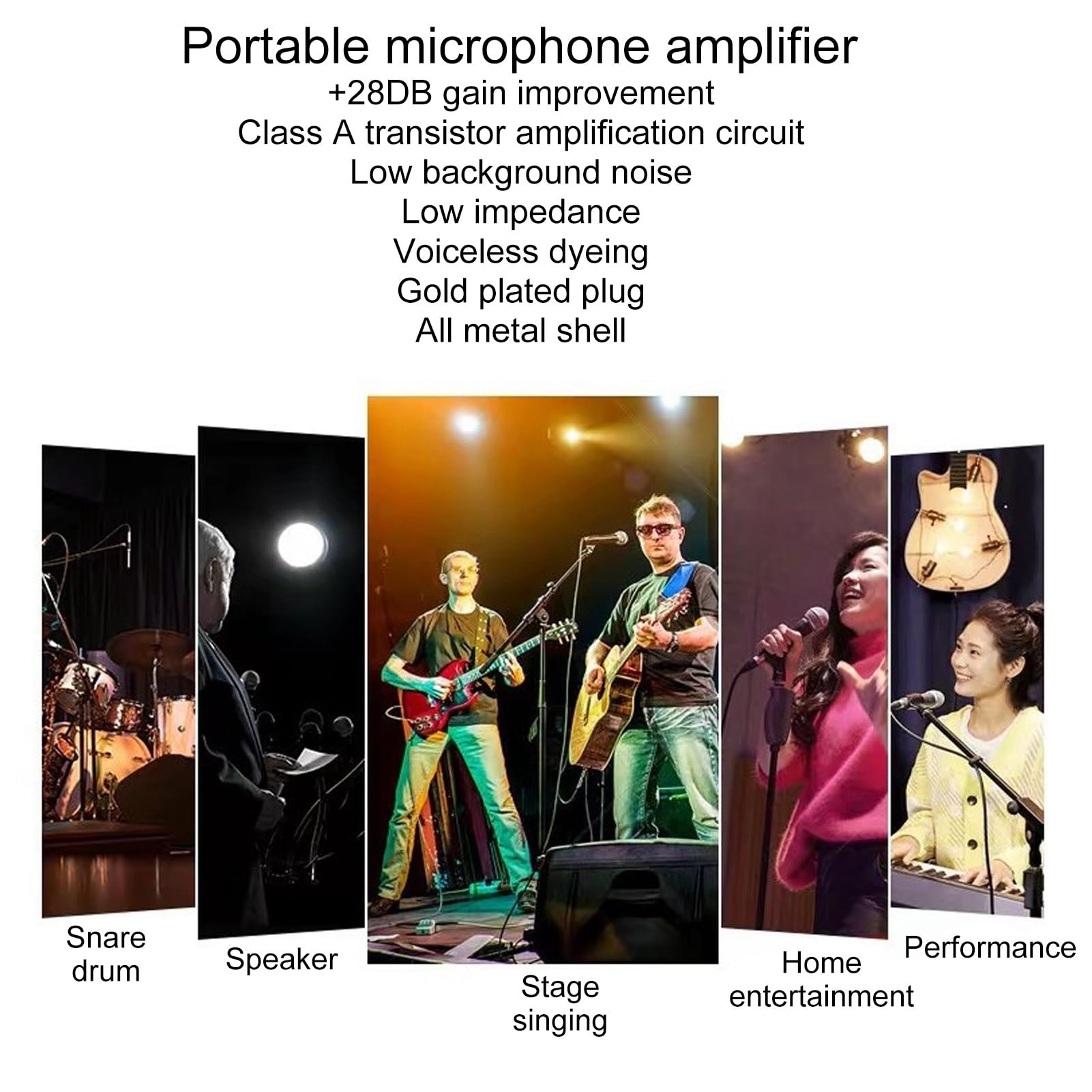 Preamplificador de micrófono en línea, amplificador de micrófono portátil para micrófonos dinámicos, hasta +28dB, ganancia de preamplificador de micrófono para estudio, podcasts