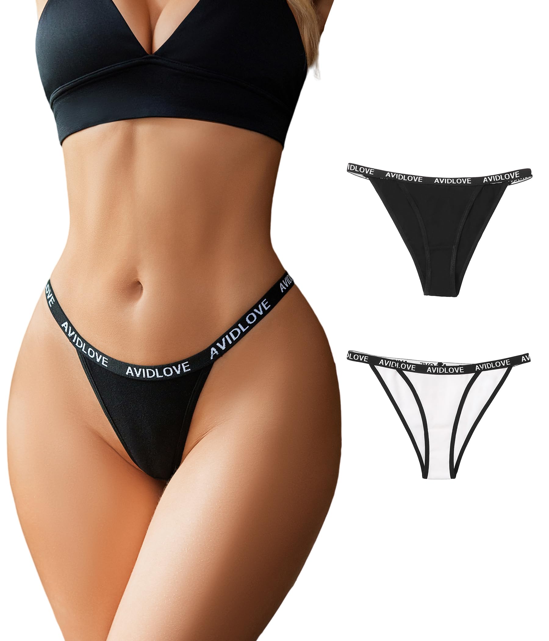 Avidlove Womens Underwear Cotton String Bikini Panties Ladies Low Rise Hipster Sexy High Cut Cheeky Underwear: X-Large Black/White