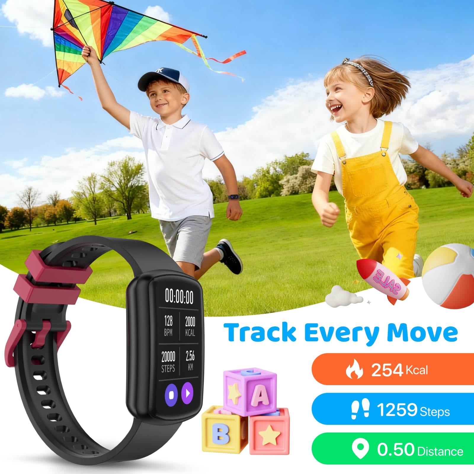 Kids Fitness Tracker Watch for Boys Girls Ages 5-15, Full Touch 1.47" Screen, Activity Tracker, HeartRate and Sleep Monitor, IP68 Waterproof, Pedometer, Puzzle Games (Black)