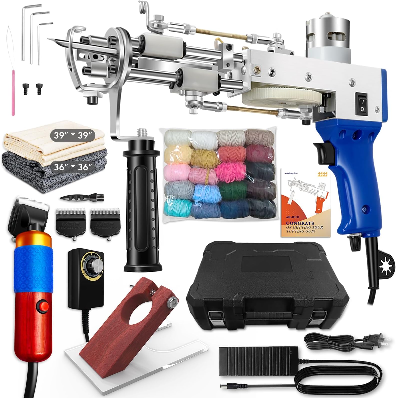 Gun Starter Kit with Carpet Trimmer - 2 in 1 Cut Pile & Loop Pile Rug Gun - Easy-to-Use Rug Making Kit - Ideal for Craft Devotees, Crafting Studios & Social Media Creators