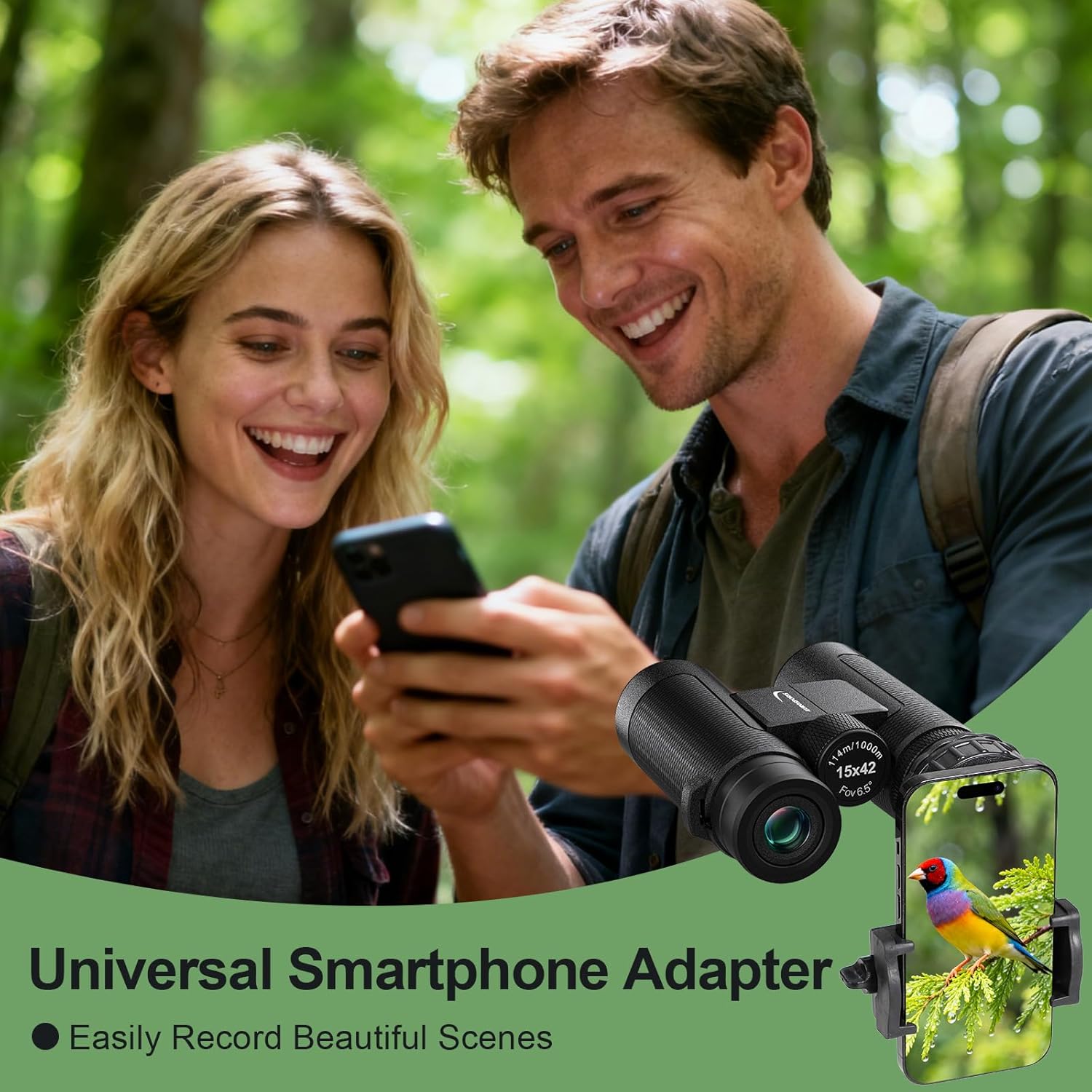 15x42 Binoculars for Adults High Powered - Aurosports HD Lightweight Bird Watching Binocular with Phone Adapter, BAK4 Prism & Carrying Bag