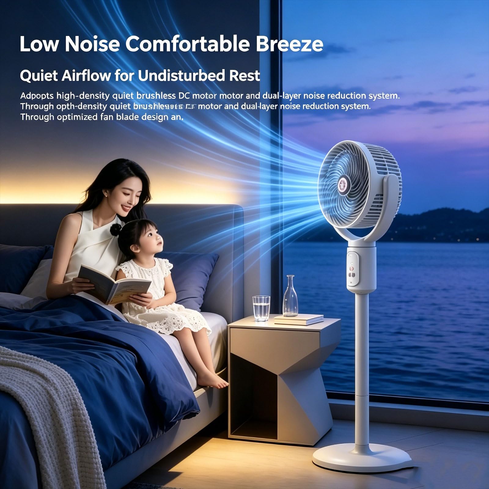 Ventilador de Pie Silencioso, Circulador Aire USB, 5 Velocidades，blanco