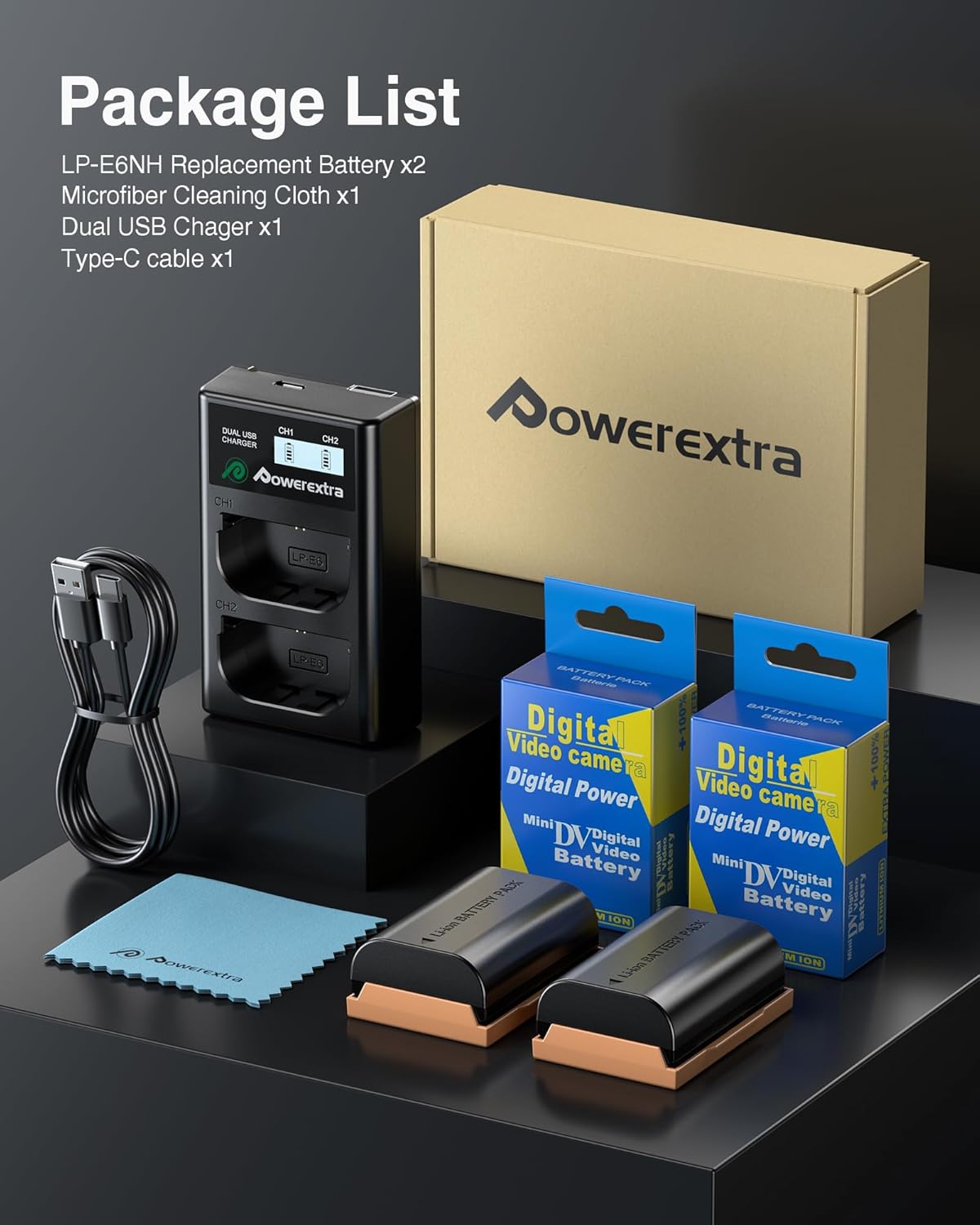 LP-E6NH Battery 2950mAh and Dual USB Charger for EOS R,R5,R6,R6 Mark II,R7,90D,80D,70D,60D,5D II,5D III,5D IV,5Ds,6D,6D II,7D,7D Mark II Cameras