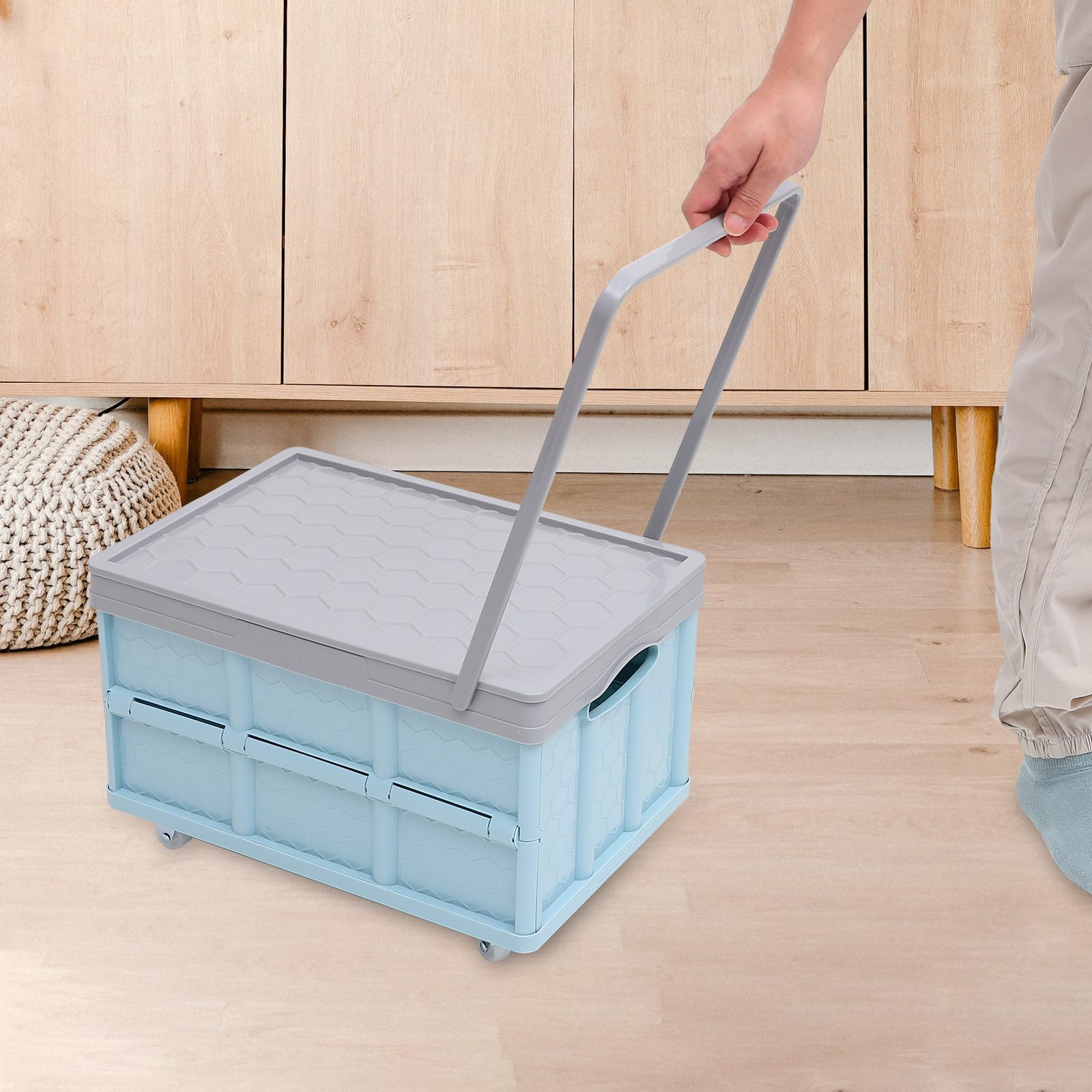 Contenedor de Almacenamiento con Ruedas, Plástico Azul, Plegable y Apilable