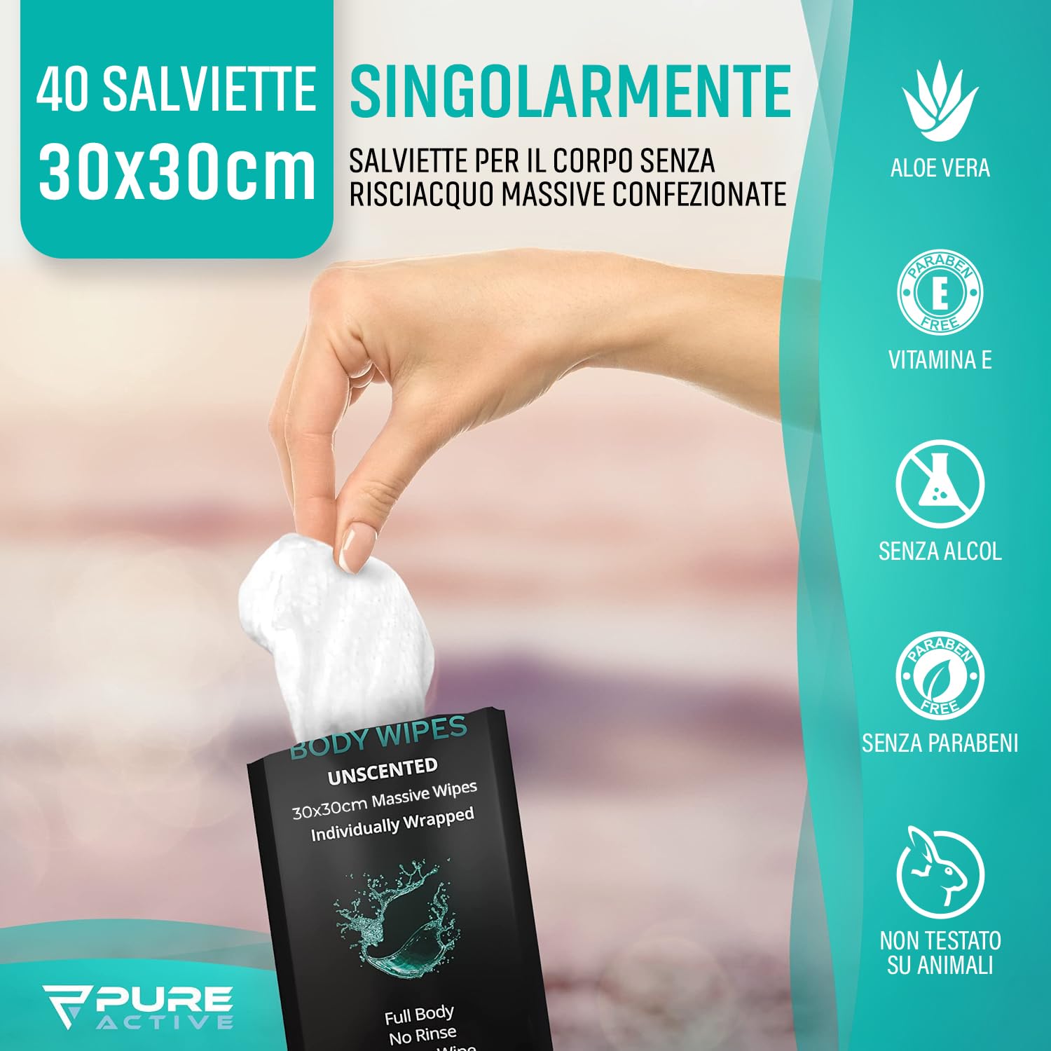 Doccia Salviette corpo, 40 confezionati singolarmente 30x30cm Igiene personale Salviette corpo per le donne e gli uomini, Mantenere pulito dopo la palestra di viaggio Campeggio all'aperto Sport