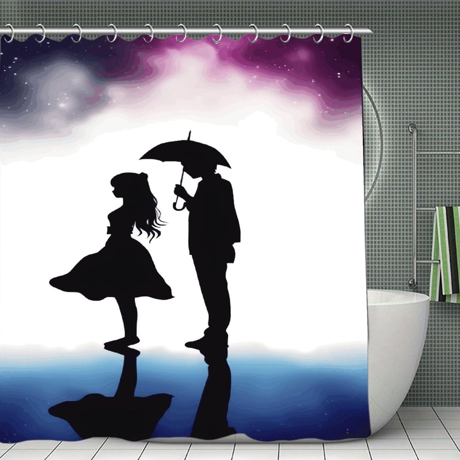 VstaDank Anime Lovers Silhouette Shower Curtain 71x71 Heavy Duty Polyester Cloth Bath Curtain with Hooks Thick Waterproof Shower Liner Fun Magic Decorative Bathroom Curtains for Bathtub