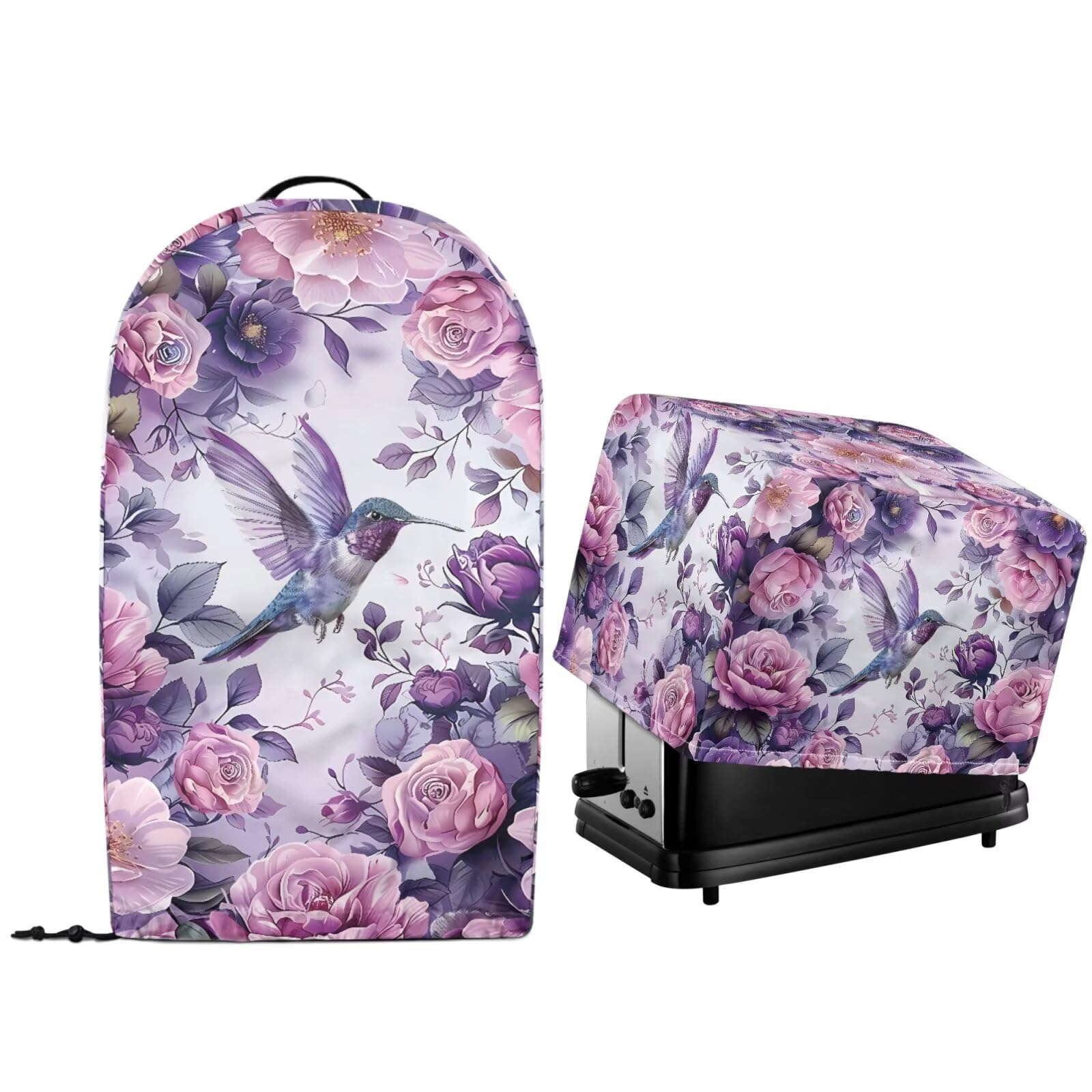 Purple Flower Hummingbird Kitchen Appliance Dust Cover with Drawstring Hem for Stand Mixer Food Processor and Toaster Bread Maker Machine Dust Protector Covers Set of 2