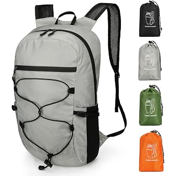 15L Foldable Backpack Small Backpack Sport Women Hiking Backpack Men Waterproof Daypack Ultralight for Outdoor Leisure Camping Light Grey