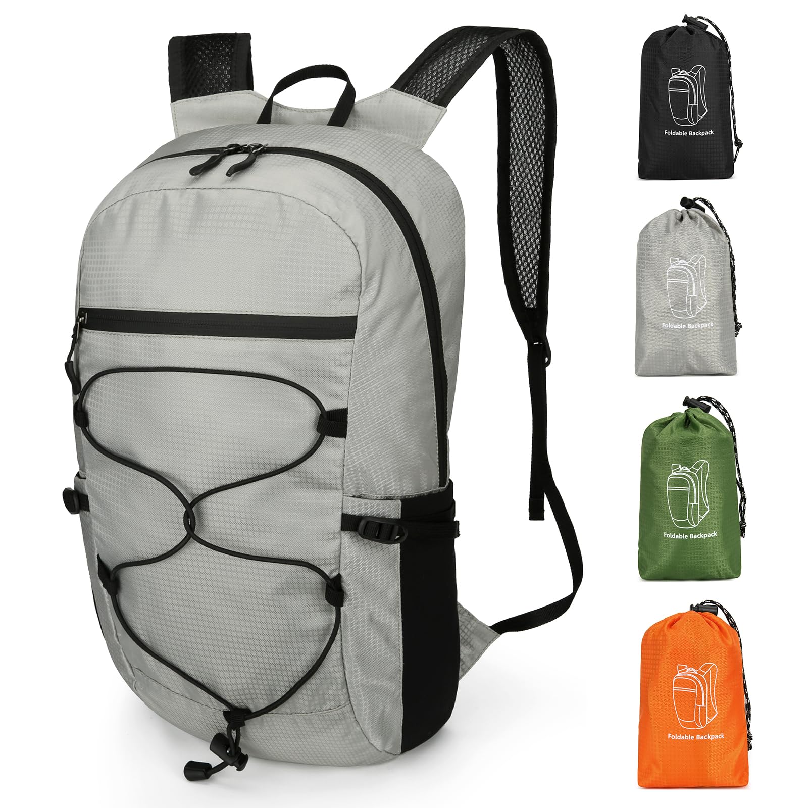 Outplea 15L Ultralight Hiking Backpack for Men Women, Small Foldable Daypack Compact, Waterproof Packable Outdoor Backpack for Travel Sport, Grey