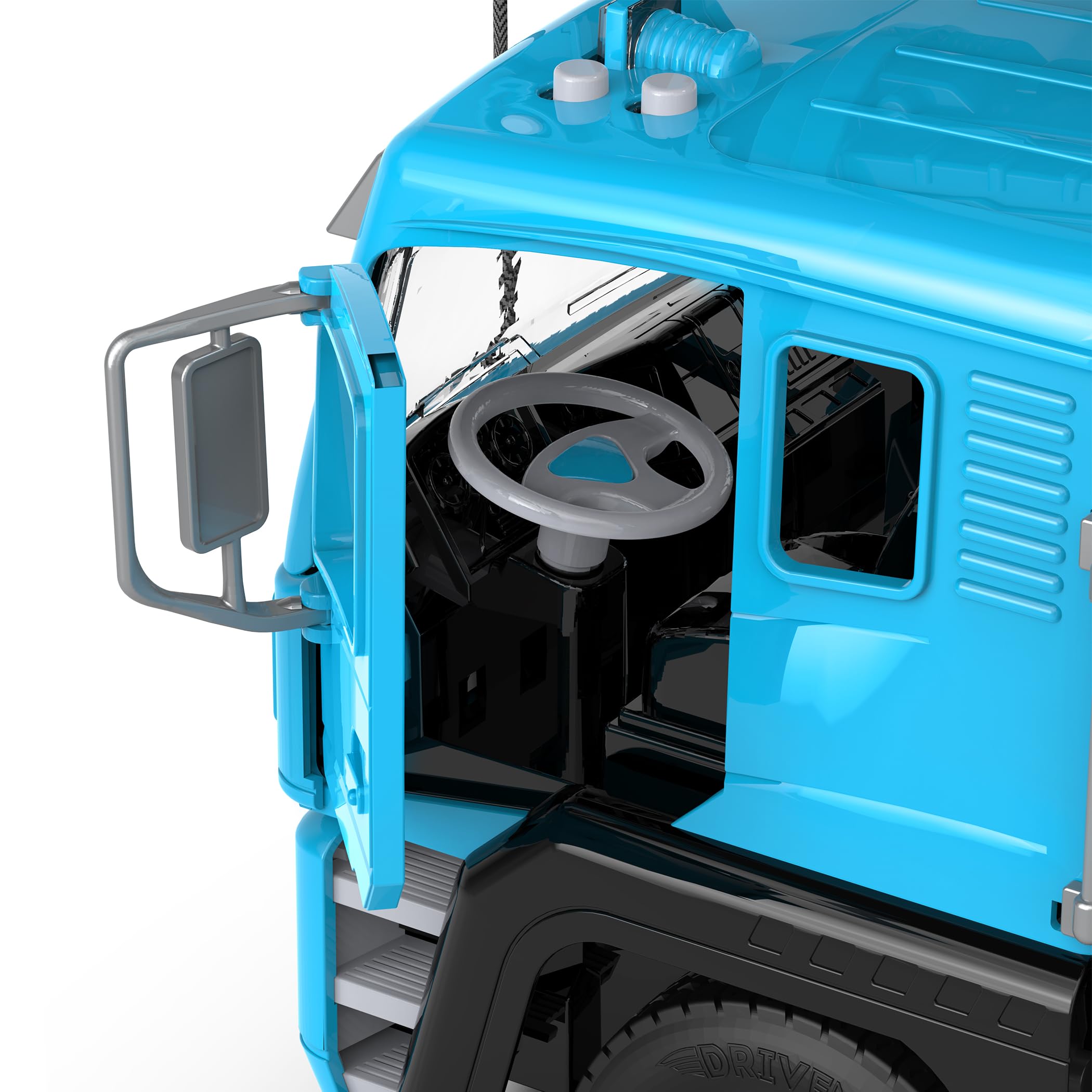DRIVEN by Battat Camion Gru Giocattolo Jumbo, Cabina Europea Blu, Set da 2 | Grande veicolo da cantiere con cabina europea blu, parti mobili e completamente assemblato; luci e suonini, Set da, 3+ anni