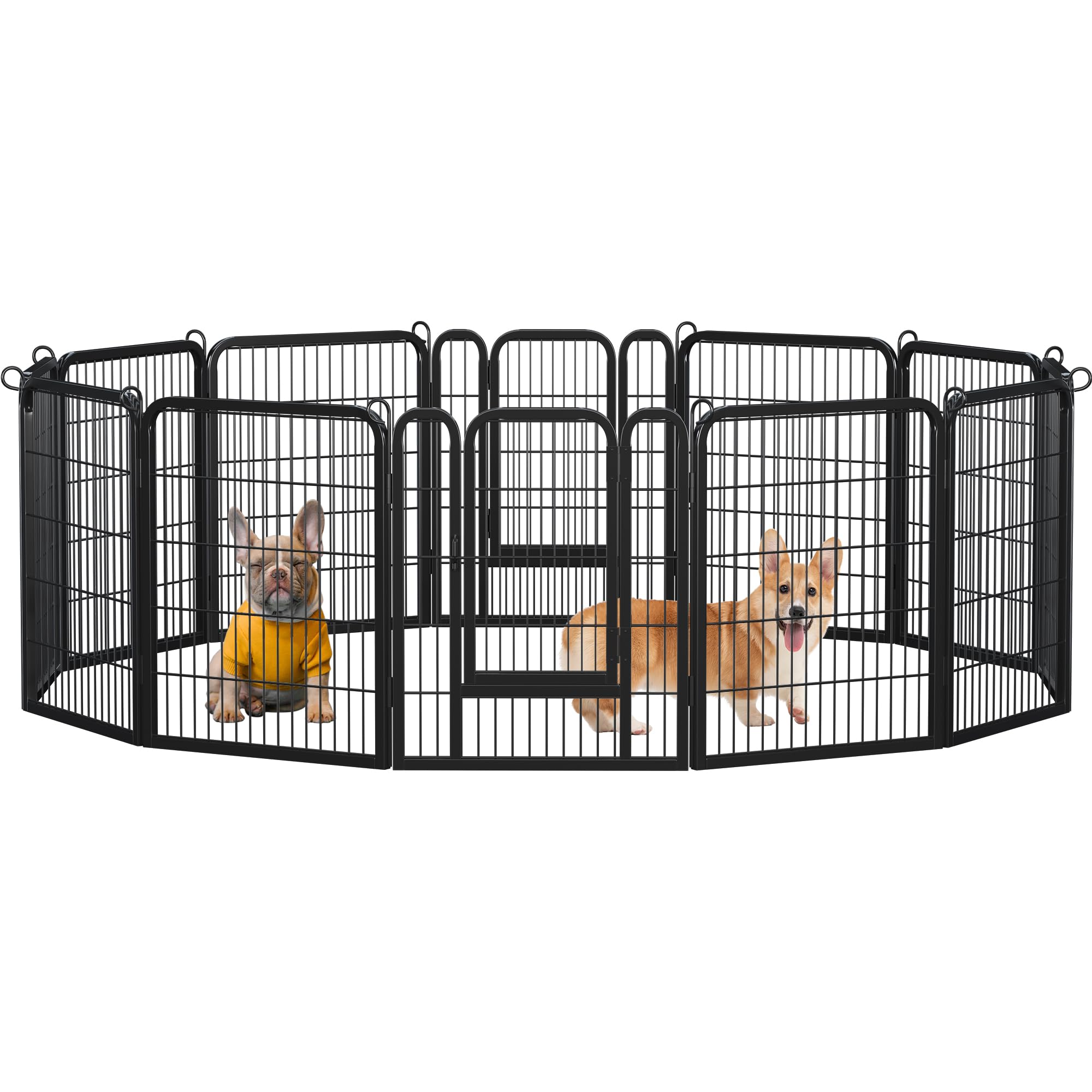 Recinto per Cani di Piccoli Taglia 12 pz 65 x 80 cm, da Interno ed Esterno, Recinzione per Animali Domestici con Rete in Acciaio e Metallo Nero