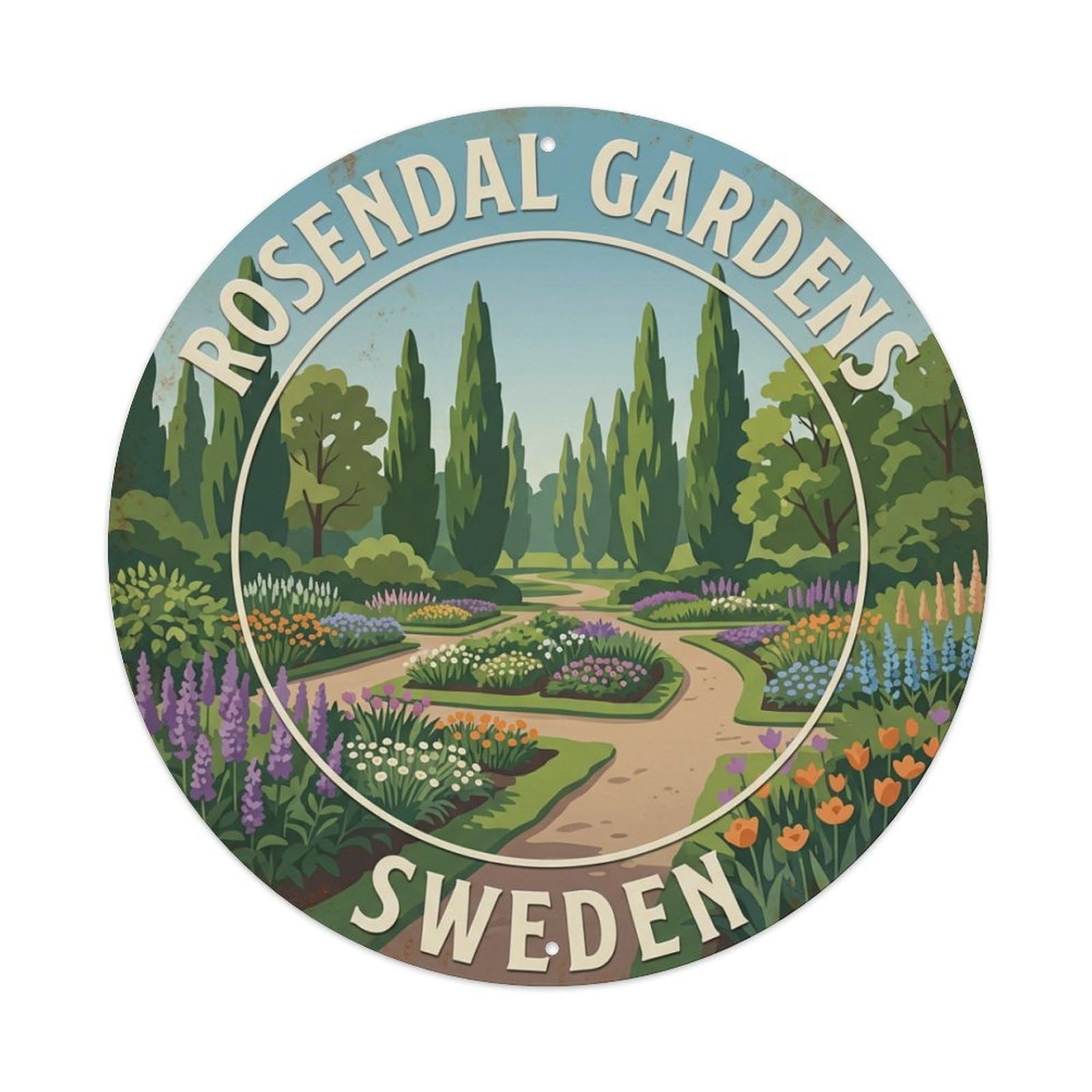 Vintage Travel Rosendal Sweden Gardens Metal Tin Sign