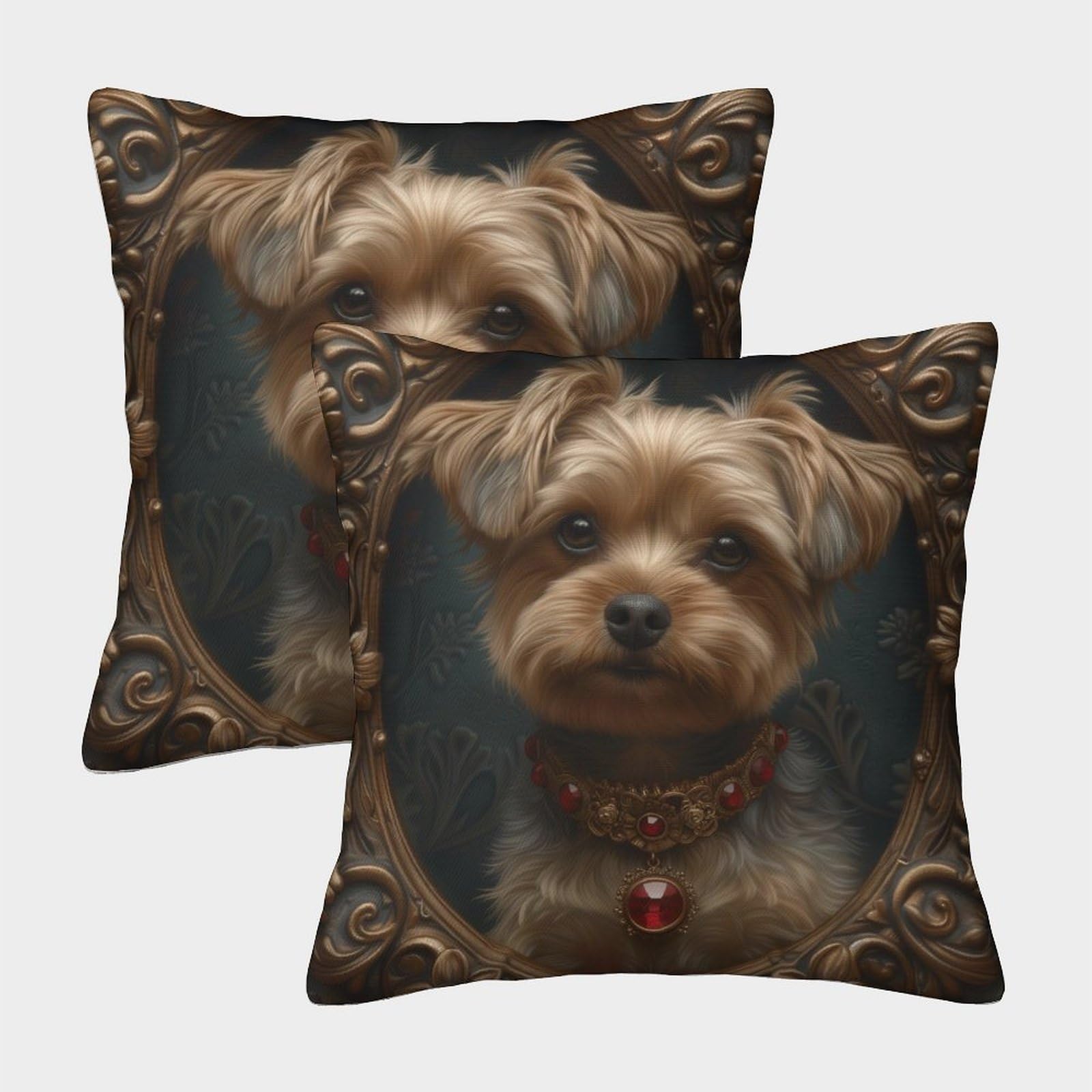 ENYISIYULO 3D Printed Pillow Covers Yorkshire Terrier Pack of 2 Square Decorative Throw Pillow Case Cover Puppy for Living Room Sofa Couch Bed Pillowcases 40x40cm