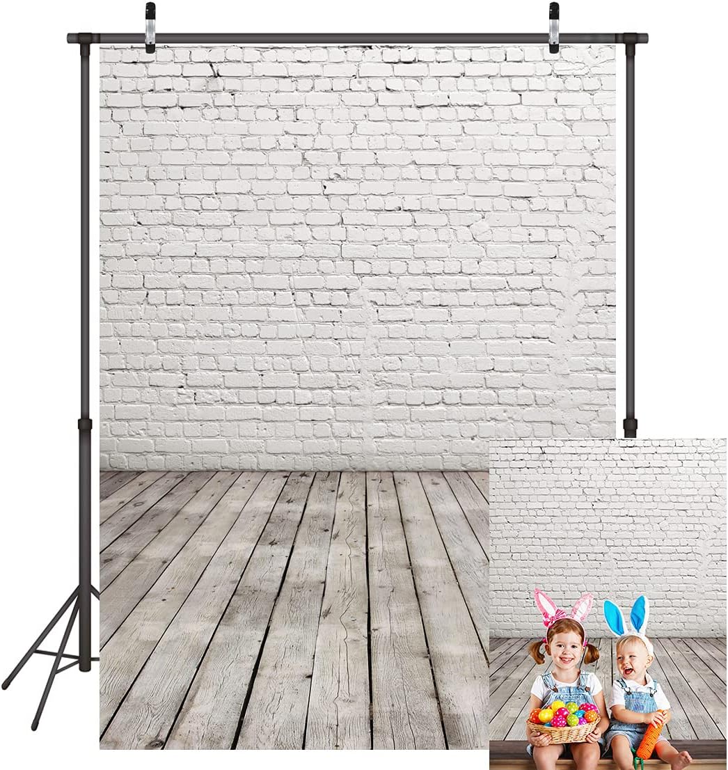 LYWYGG 5x7FT White Wood Backdrop White Brick Wall Backdrop Brick Wall