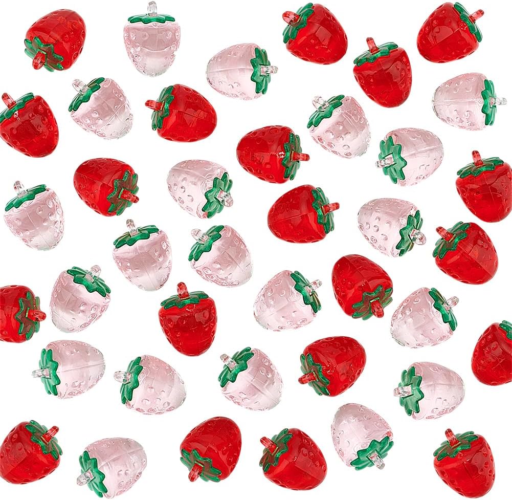 UNICRAFTALE 2 Colors Acrylic Strawberry Charms 3D Transparent Strawberry Charms Cute Fruit Hanging Ornament for Jewelry Making Bracelets Necklaces Accessories