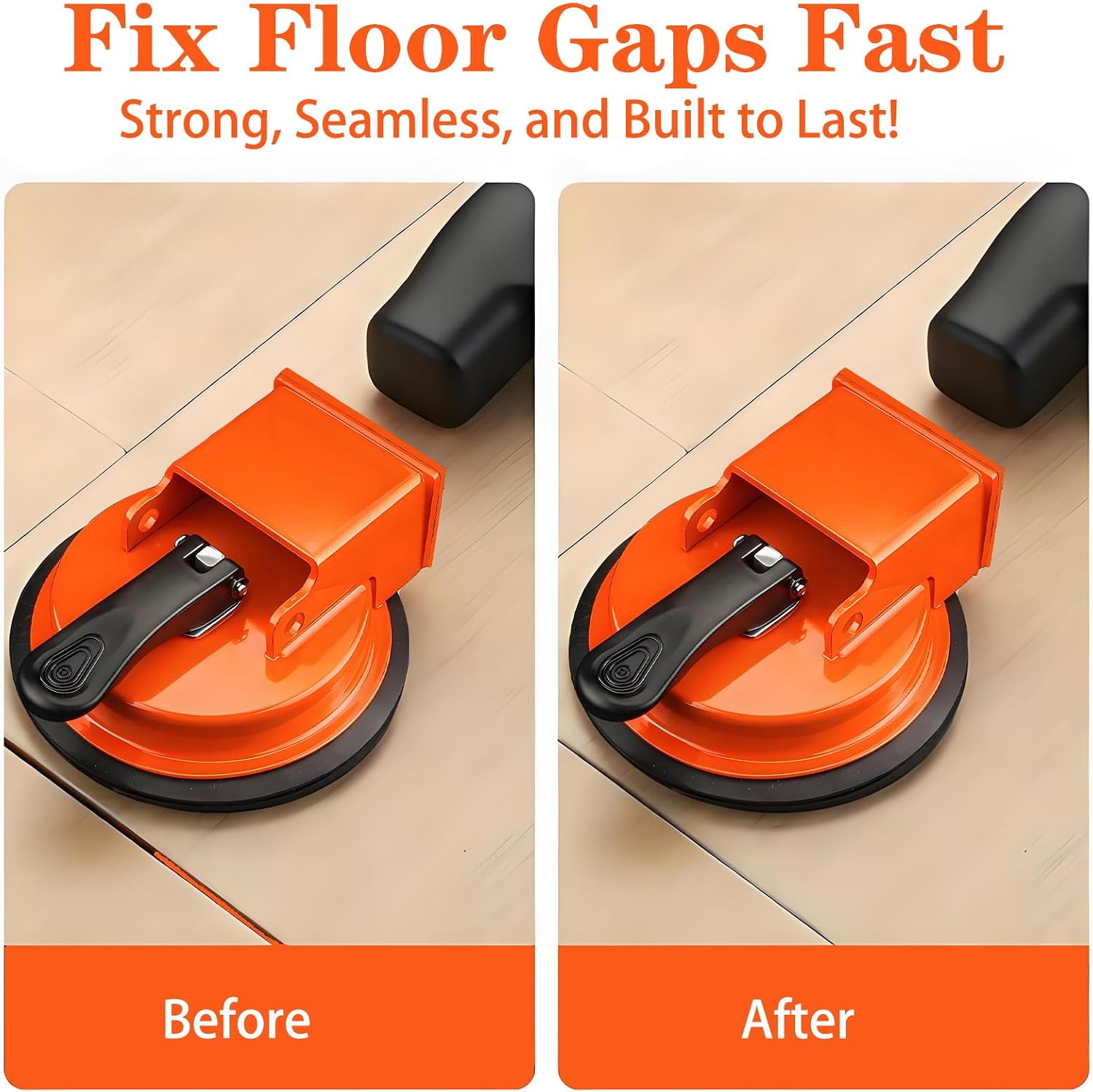 Floor Gap Fixer Tool, Enhanced Floor Gap Suction Tool with Rubber Mallet, Floor Gap Repair Tool for Vinyl Plank Flooring,Laminate,Wood,Tile Flooring Installation and Repair (Orange)
