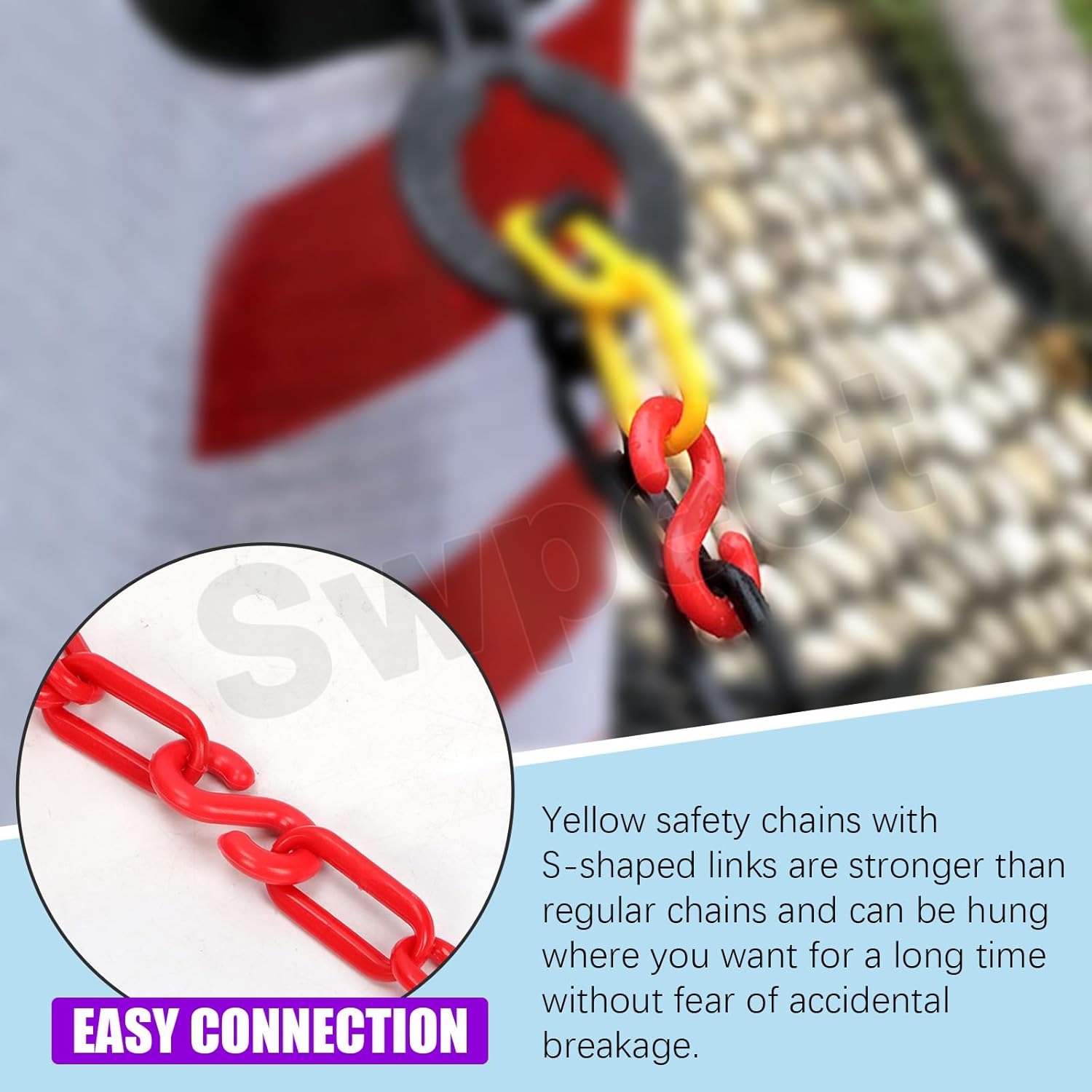 Swpeet Chain Link Fence, Plastic Chain Barrier for Crowd Control, Traffic, Queuing Line (Red) 21 Pieces 5 m x 6 mm Plastic Chain Links with S-Hook Plastic Chain Barrier Safety Barrier Chain