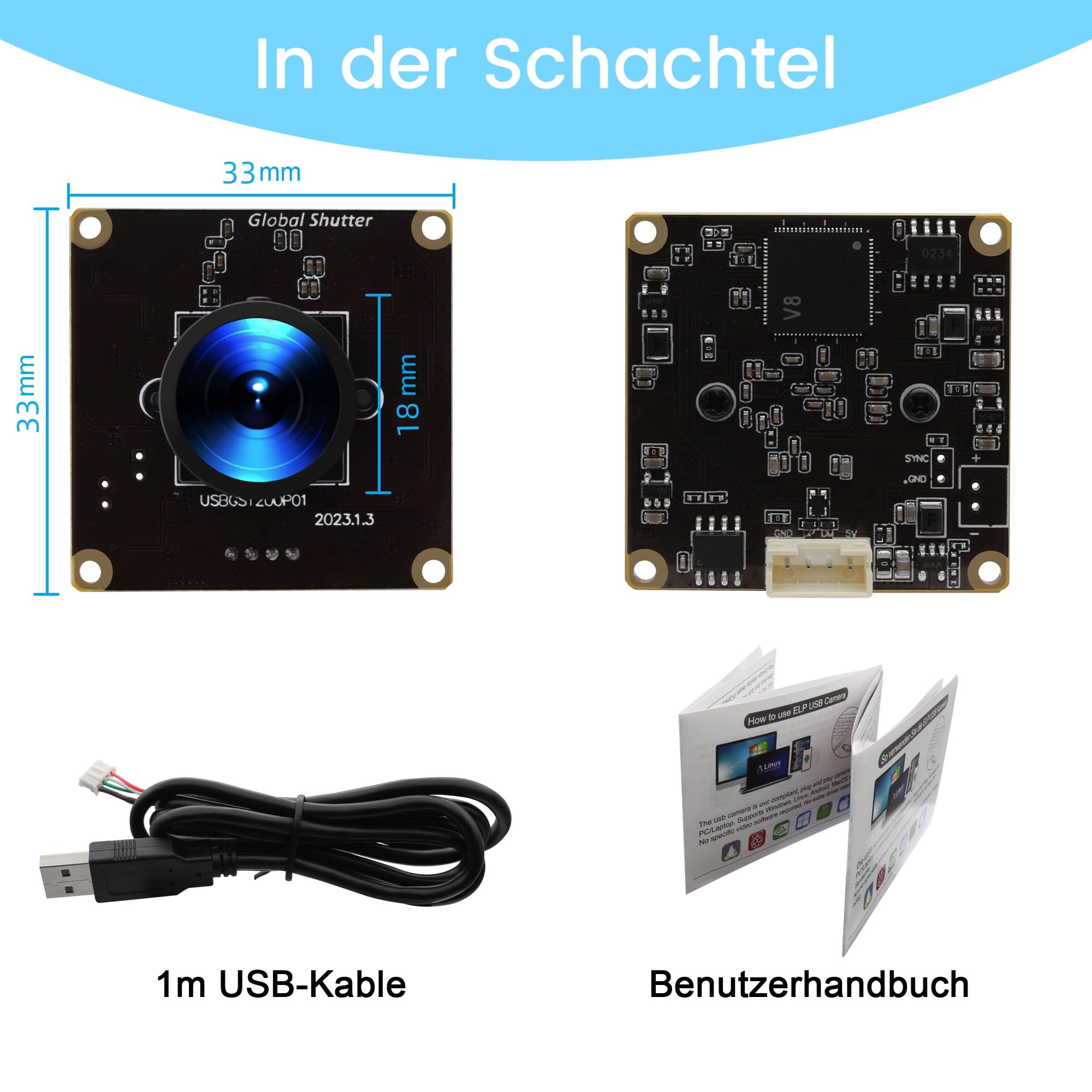 Hochgeschwindigkeits Kamera Globalverschluss 126° Weitwinkel | 1200P 90 FPS, 2MP 126°Weitwinkel, Lightburn Kamera, für Golfschwung & Motion Capture, kompatibel mit PC, Laptop, Raspberry Pi