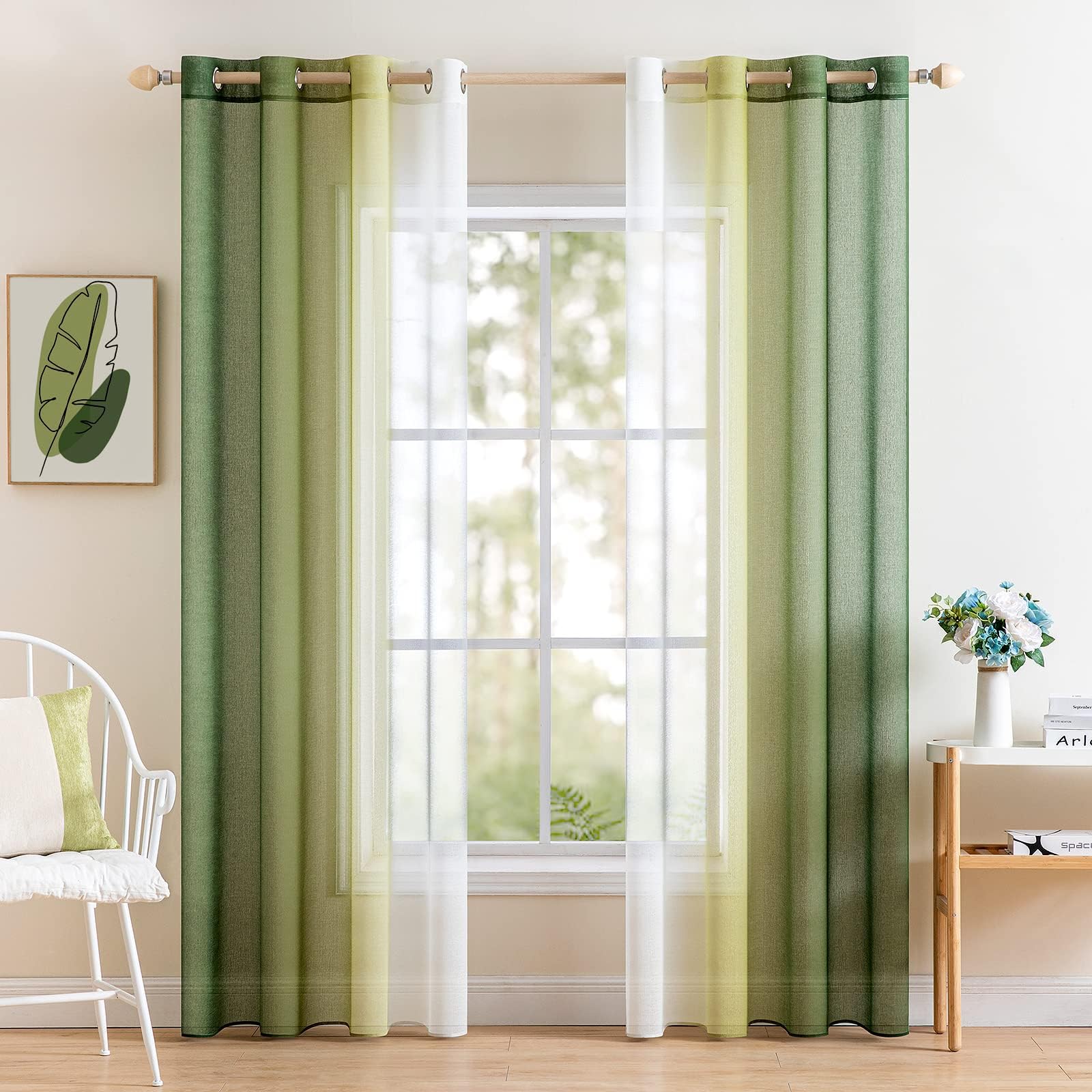 MIULEE 2er Set Voile Vorhang Zweifarbiger Vorhang mit Ösen Transparente Gardine Ösenschal Fensterschal Lichtdurchlässig für Schlafzimmer