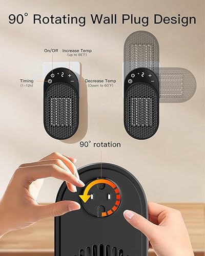 Miniatura 5 de Calentador de espacio de salida de pared, calentador eléctrico de 450 W con termostato ajustable y temporizador de 12 horas y pantalla LED,